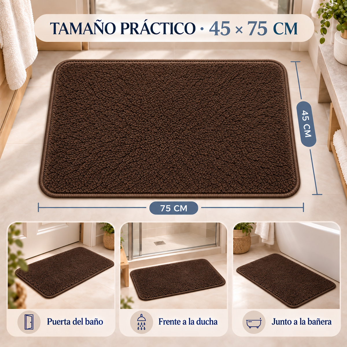 Home Universal® 2 Alfombras de Baño Absorbentes y Antideslizantes, Alfombrillas Suaves con Base de Goma, Lavables a Máquina, para Ducha, Bañera y Lavabo (Marrón Chocolate, 45 x 75 cm (Rectangular))