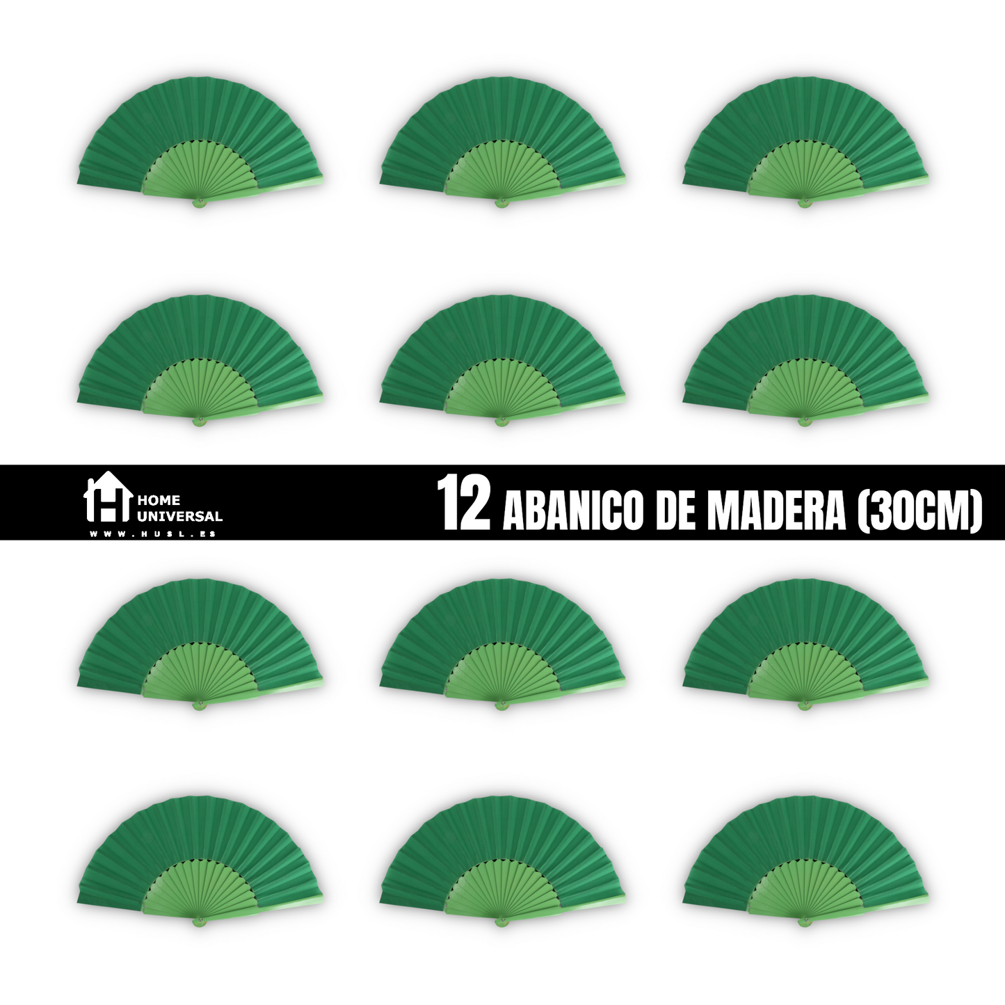 Home Universal® Abanico de madera con argollas para colgar, plegable, ligero y resistente, ideal para bodas, eventos y verano, diseño clásico y portátil perfecto para regalo y uso diario - Verde Oscuro (30CM)