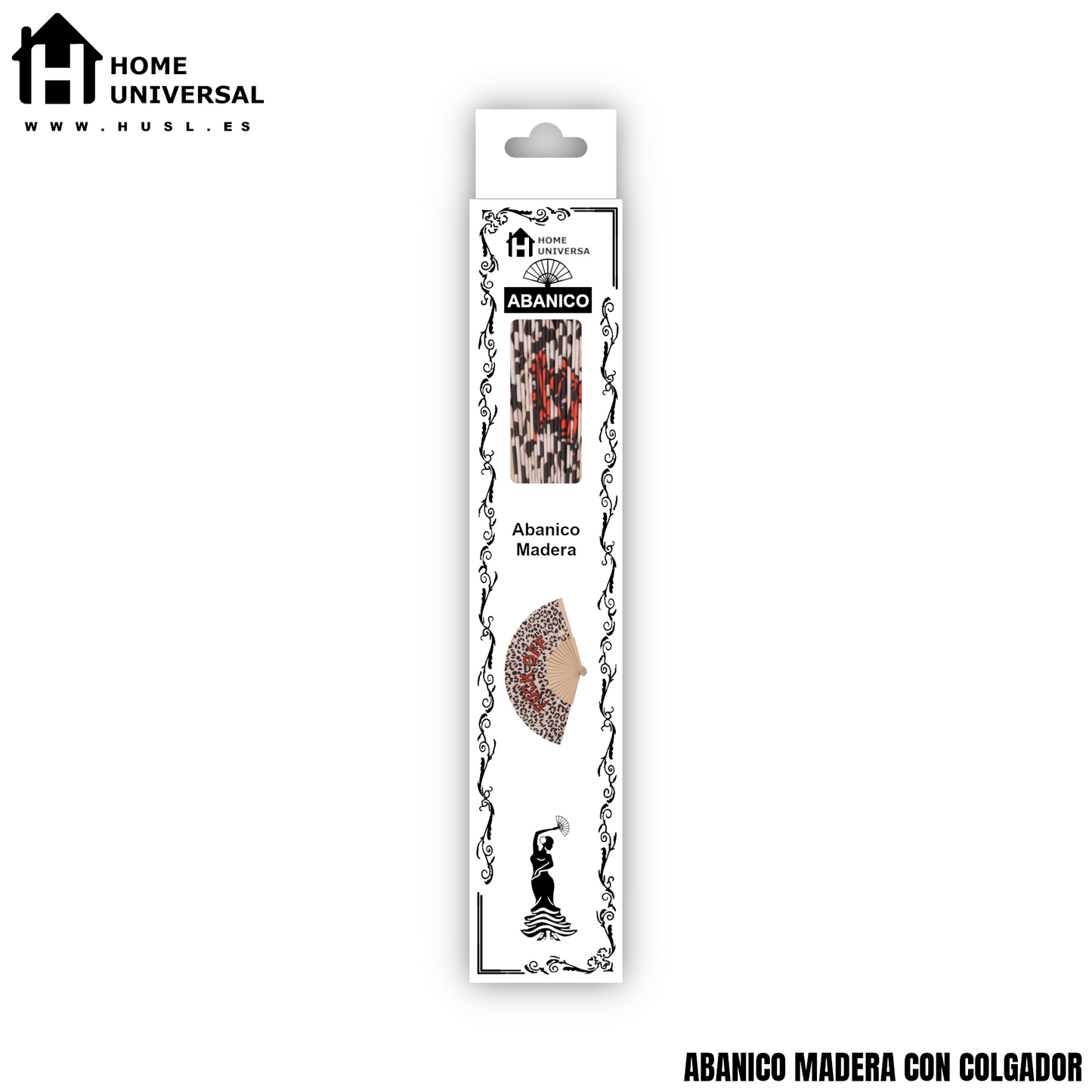 Home Universal® Abanico 23 cm con Cuerda para Cuello – Abanico Plegable de Madera Ligero y Portátil – Accesorio de Verano para Playa, Festivales, Bodas y Eventos – Diseño Divertido, Ideal para Viajes y Calor (FUC* OFF (Leopardo))