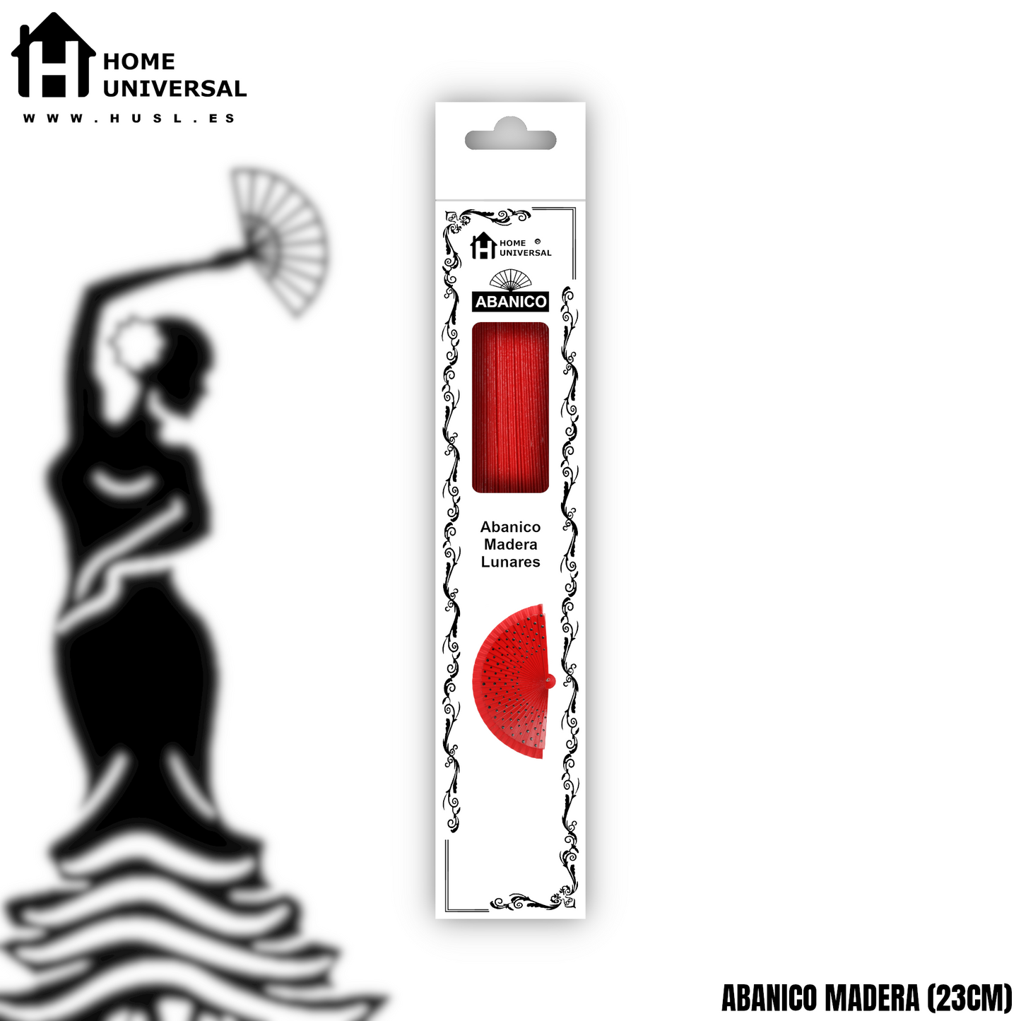 Home Universal®  Abanico Español Plegable de Madera con Argolla de Doble Cara Rojo con Lunares - Ventilador de Mano Ligero Portátil para Flamenco, Bodas, Fiesta y Verano - Rojo Con Lunar Blanco - Rojo Con Lunar Negro - 23 CM (12 Unidades)