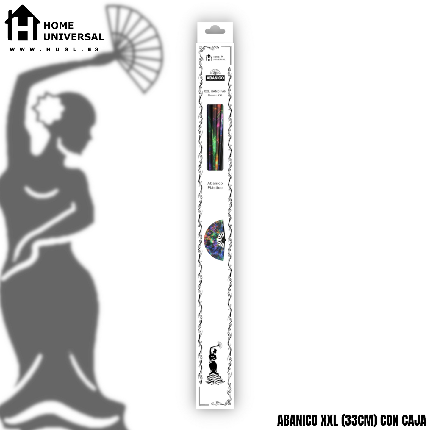 Home Universal® Abanico XXL 33 cm Grande de Plástico con Caja – Plegable, Ligero y Resistente – Efecto Fluorescente Brillante – Ideal para Verano, Fiesta, Discoteca, Pride y Eventos (Galaxy - Nebulosa)