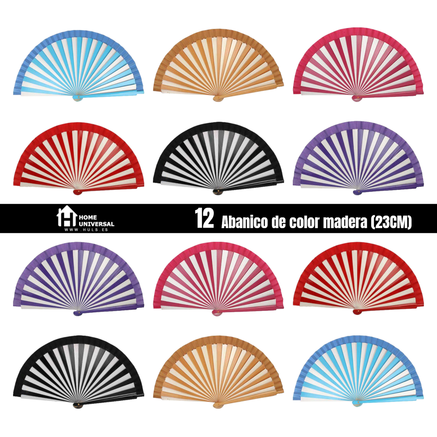 Home Universal®  ABANICOS MADERA BICOLOR 23CM, ABANICOS PARA EVENTOS, DETALLES PARA LOS INVITADOS, REGALOS DE BODA, FIESTAS, COMUNIÓN O BAUTIZO