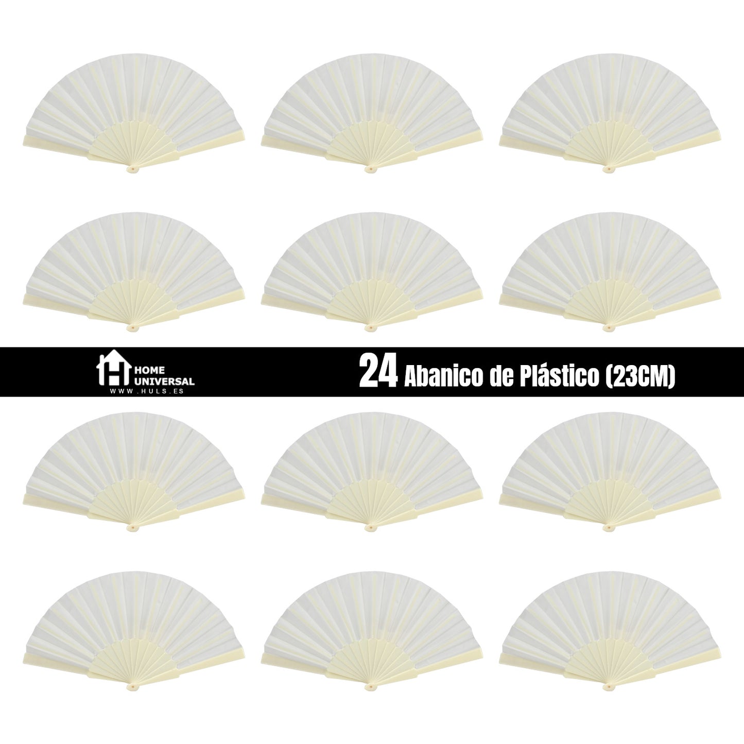 Home Universal® H.U.S.L® Pack 12 Abanicos Plástico 23CM, Abanicos para Eventos, DETALLES PARA LOS INVITADOS, REGALOS DE BODA, FIESTAS, COMUNIÓN O BAUTIZO, REGALOS COMUNIÓN PARA INVITADOS (Beige)