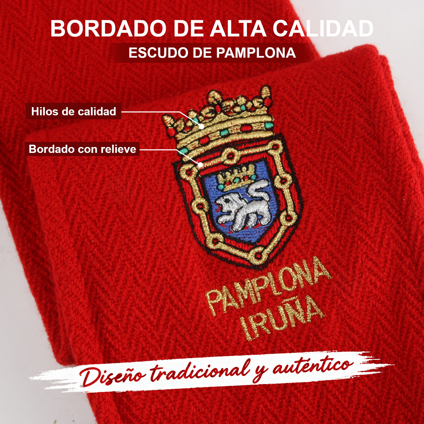 Home Universal® Fiestas Pamplona-Iruña (San Fermín) – Pack Set Accesorios con Pañuelos Rojos y Fajín Rojo Tradicional para Fiestas y Eventos, Estilo Oficial San Fermín (Fajín Rojo - Bordado de Escudo de Pamplona)