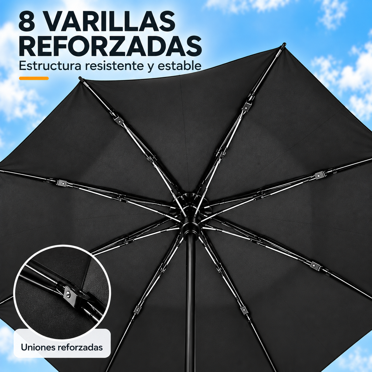 Home Universal® Paraguas Automático Plegable Grande, Compacto y Resistente, para Lluvia y Sol (Solo Apertura Automática (Mango Curvo))