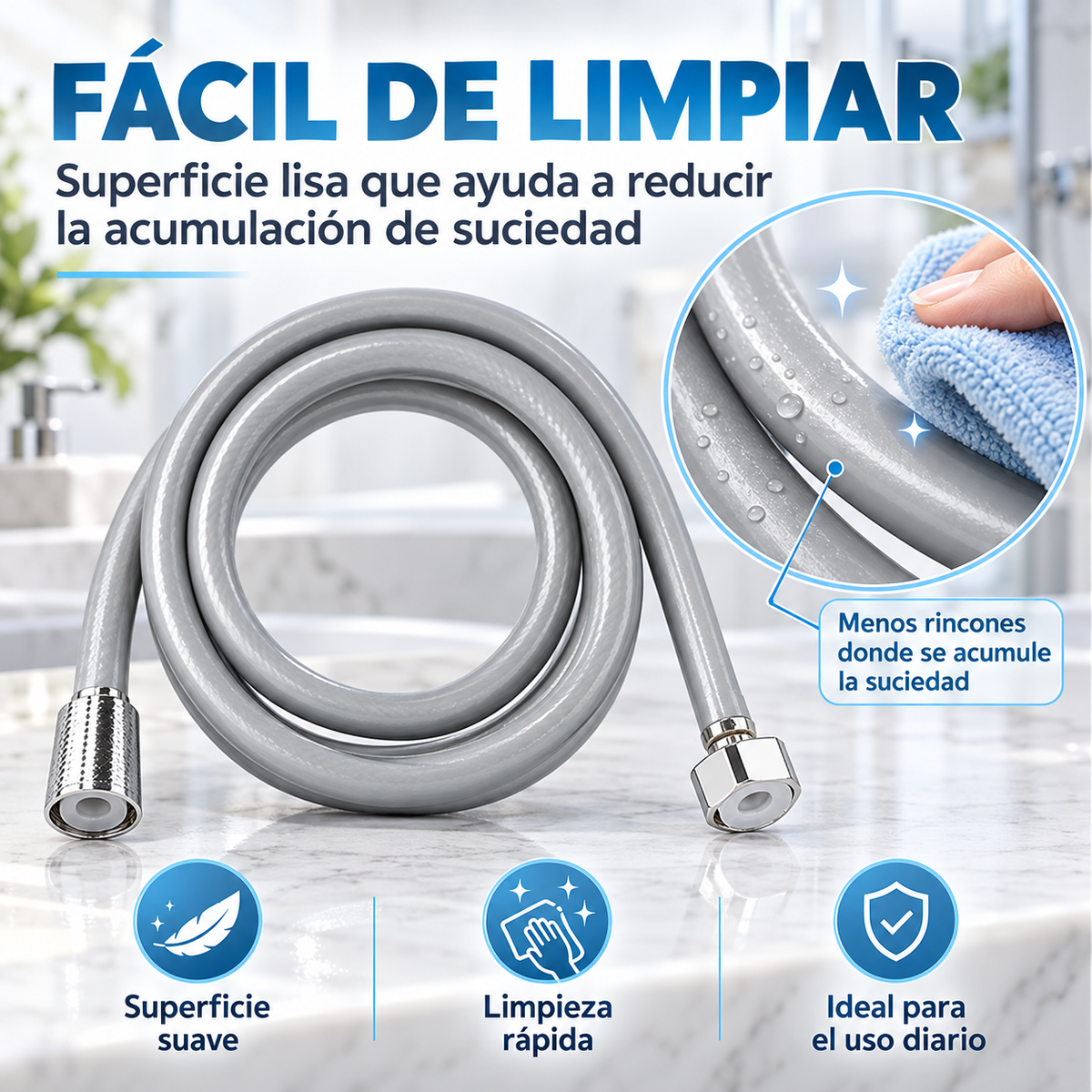 Home Universal® Manguera de Ducha Universal G1/2 – Flexible, Antienredos y Fácil de Instalar, Compatible con la Mayoría de Duchas (Gris Plata (1.5m))