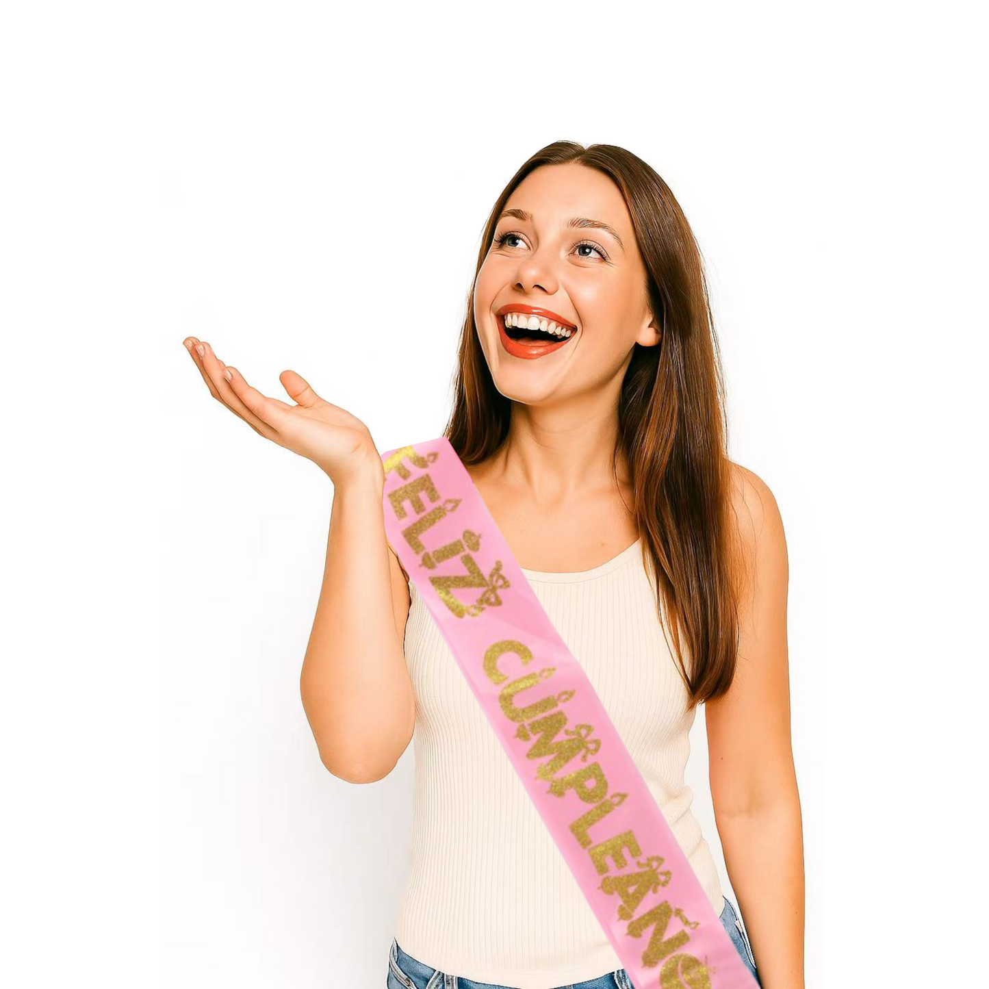 Home Universal® Banda Feliz Cumpleaños – Cinta Decorativa para Fiesta y Photocall, Accesorio para Mujer, Hombre y Niños, Diseño Elegante con Letras Doradas, Ideal para Celebraciones y Sesiones de Fotos (Con letra "Feliz cumpleaños" - 1 unidad)