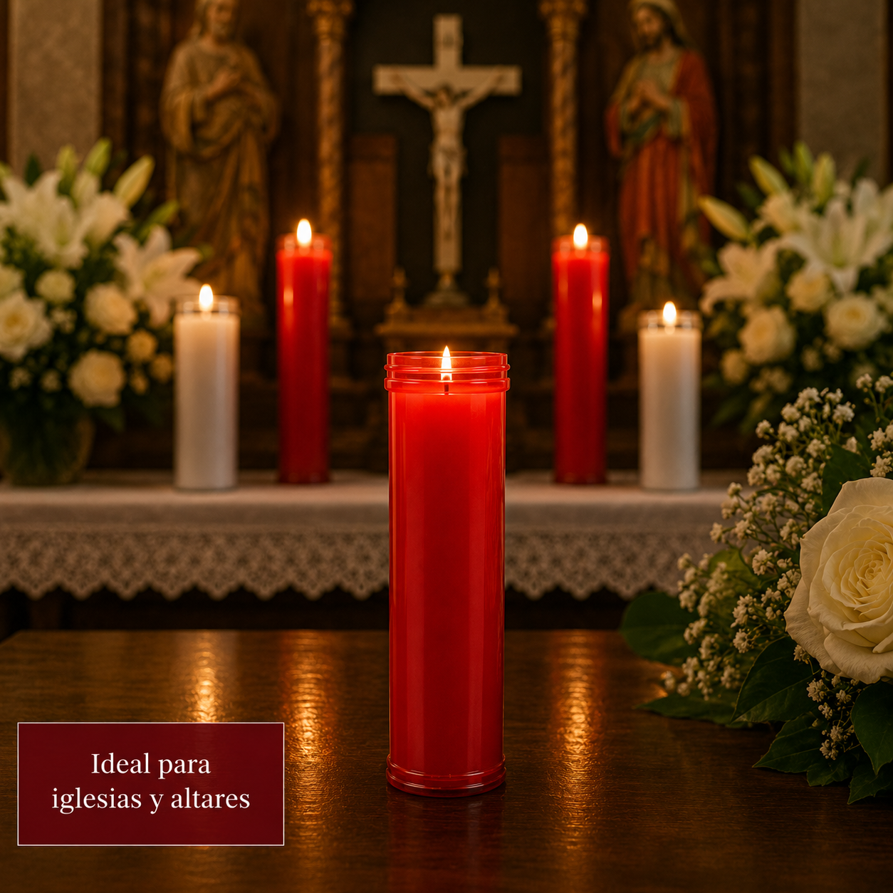 Home Universal® Velón Votivo para Iglesia y Altar, Rojo o Transparente, Varios Tamaños, Larga Duración, Ideal para Oración, Capillas, Iglesias y Velatorios (Velón Santísimo Rojo (6 Uds))
