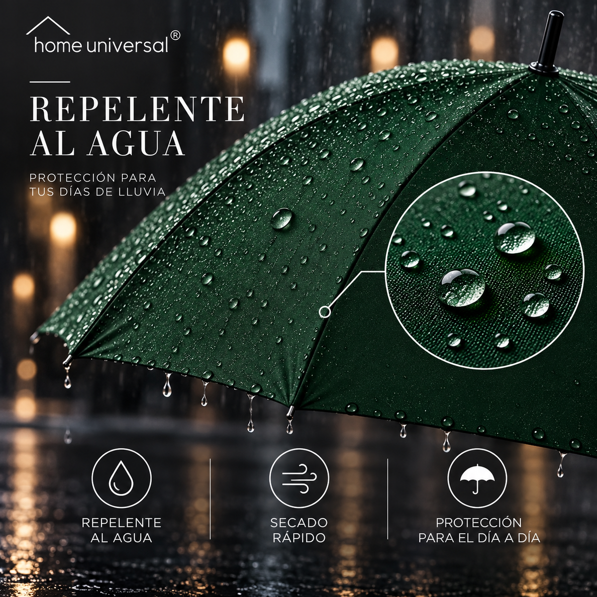 Home Universal® Paraguas Grande Semiautomático, Paraguas Largo Resistente al Viento con Mango Curvo para Mujer y Hombre (Verde (Liso))