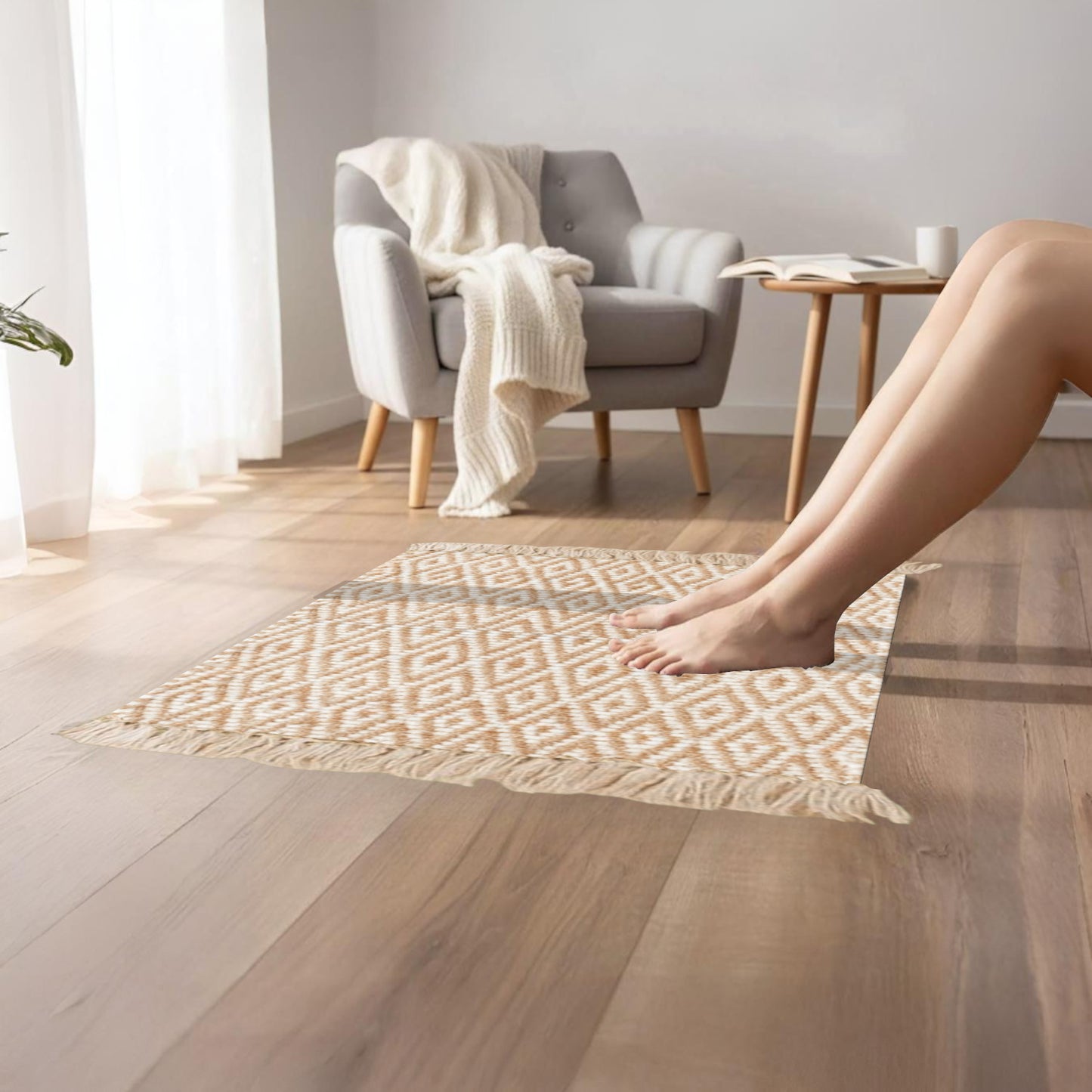 Home Universal® Alfombra Jarapa de Algodón Lavable | Diseño Geométrico Artesanal | Decoración Boho Mediterránea para Salón, Dormitorio, Pasillo y Cocina | Suave, Ligera y Resistente | Rombos Relieve