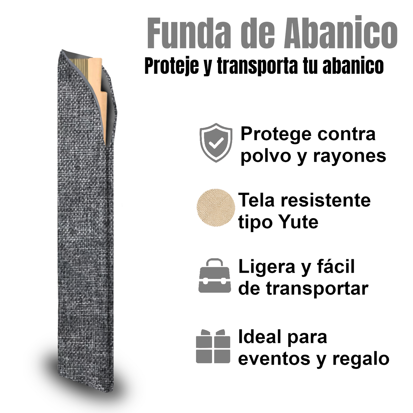 Home Universal ® 12 Piezas Funda De Abanicos, Bolsa De Abanicos, Bolsa De Regalo, Detalles Para Invitados, Regalos De Boda, Fiestas, Comunión o Bautizo (Tela Yute Gris, 5.5 x 25)