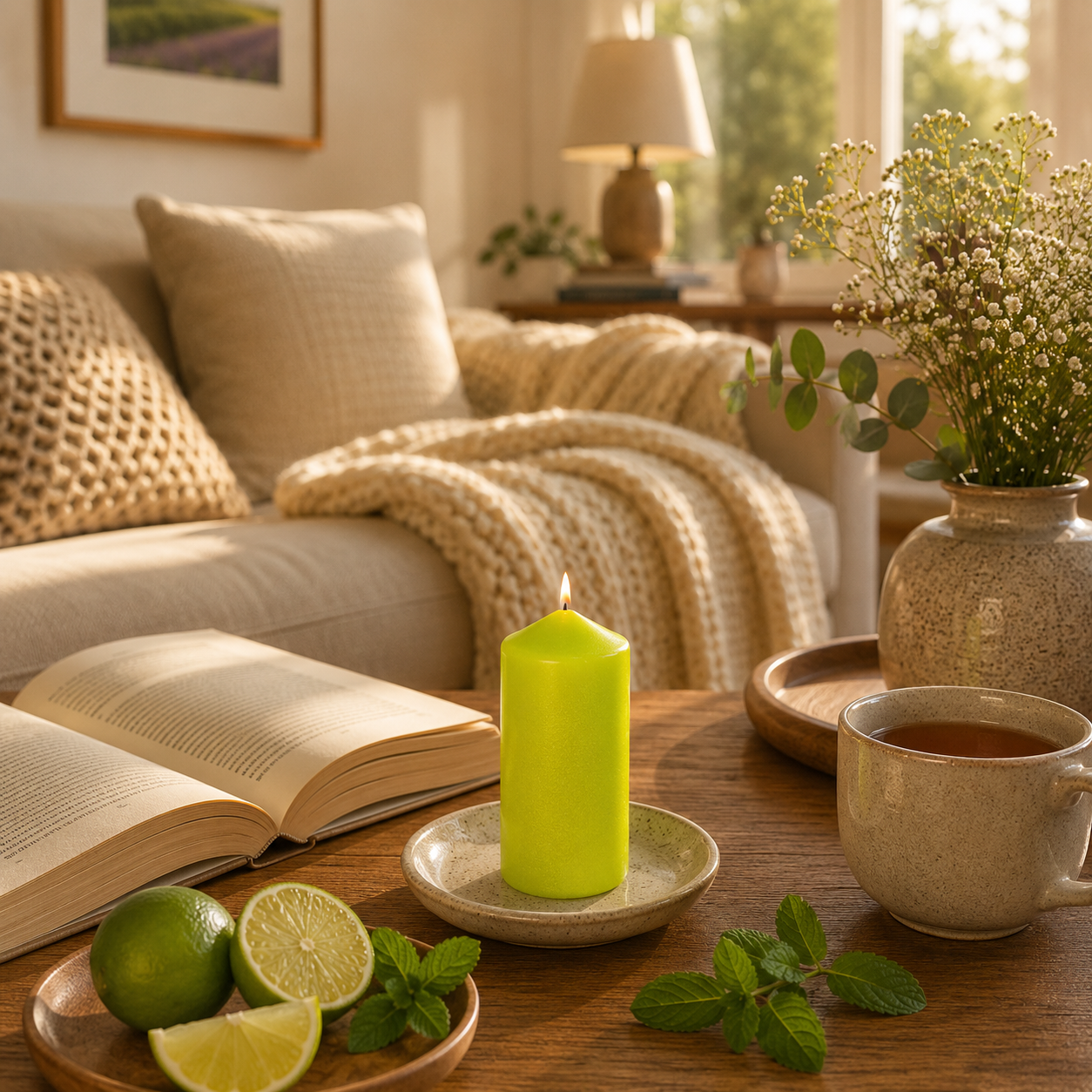 Home Universal® 6 Velas Aromáticas Perfumadas, 9 Aromas Disponibles, 2 Tamaños Disponibles, Velas Decorativas para Hogar, Relax, Spa y Aromaterapia (VERDE LIMA Ø47 × 110 mm)