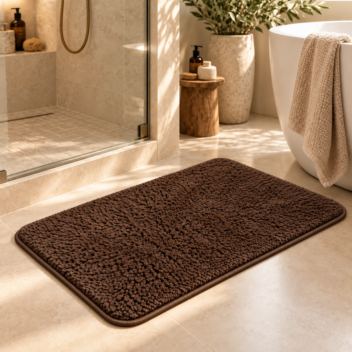 Home Universal® 2 Alfombras de Baño Absorbentes y Antideslizantes, Alfombrillas Suaves con Base de Goma, Lavables a Máquina, para Ducha, Bañera y Lavabo (Marrón Chocolate, 45 x 75 cm (Rectangular))