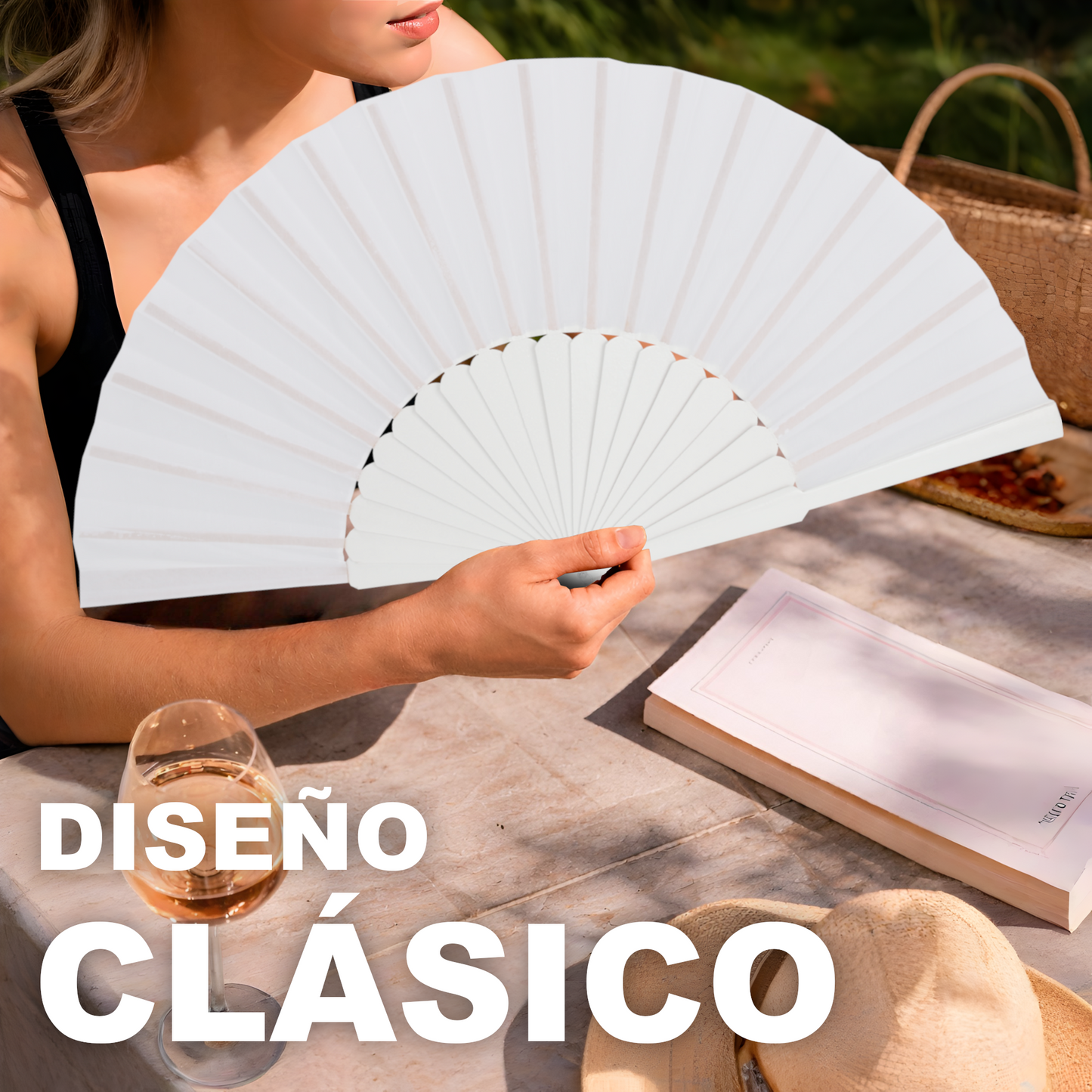 Home Universal® Abanico de madera con argollas para colgar, plegable, ligero y resistente, ideal para bodas, eventos y verano, diseño clásico y portátil perfecto para regalo y uso diario - Blanco (30CM)