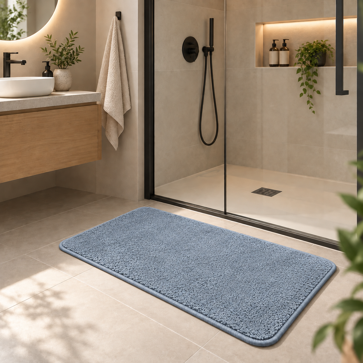 Home Universal® 2 Alfombras de Baño Absorbentes y Antideslizantes, Alfombrillas Suaves con Base de Goma, Lavables a Máquina, para Ducha, Bañera y Lavabo (Azul Claro, 45 x 75 cm (Rectangular))
