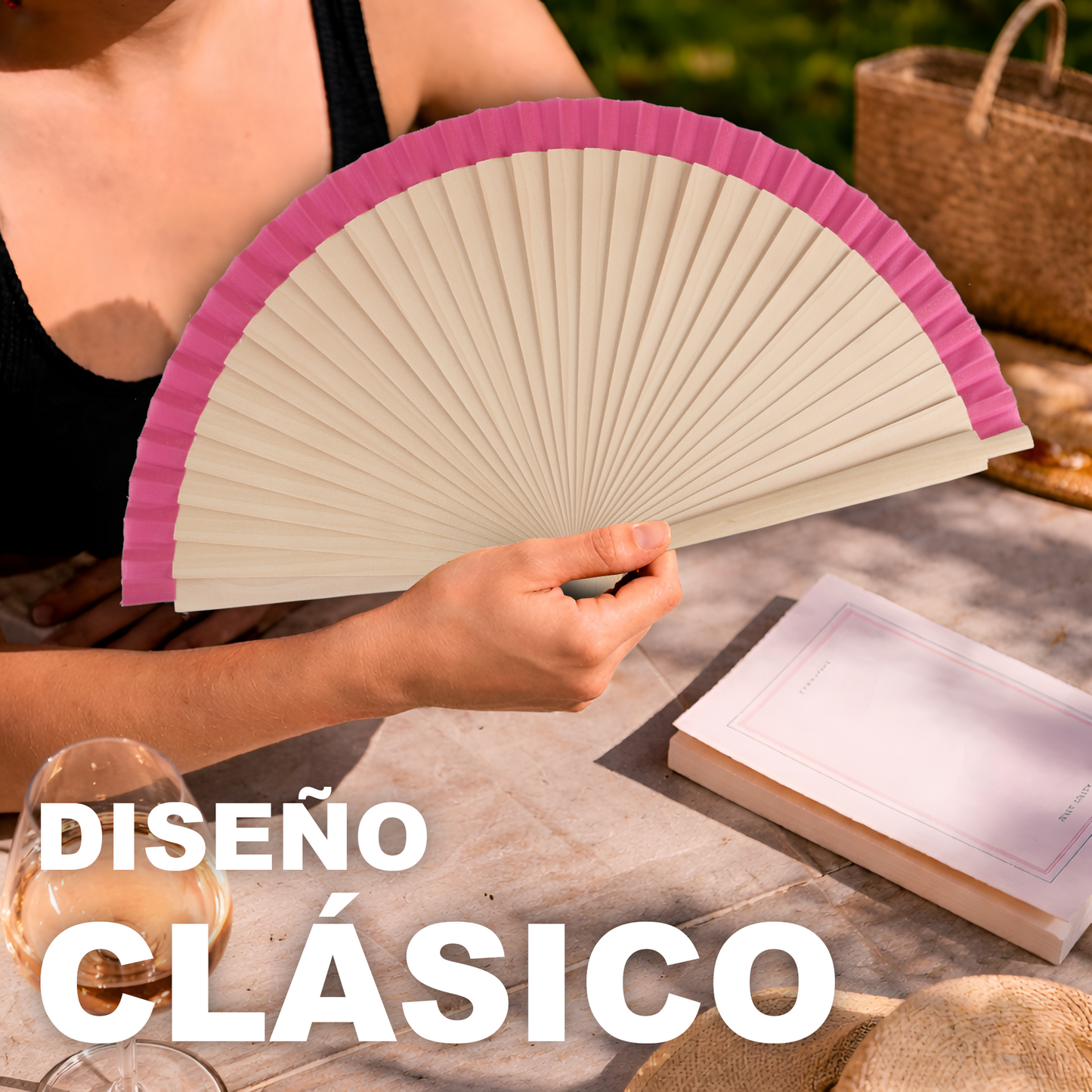 Home Universal®  Abanicos de Madera con Argolla para Cuello, Plegables con Tela en Varios Colores - Ligeros, Portátiles y Resistentes para Eventos, Bodas y Verano - Rosa 23 CM (12 Unidades)