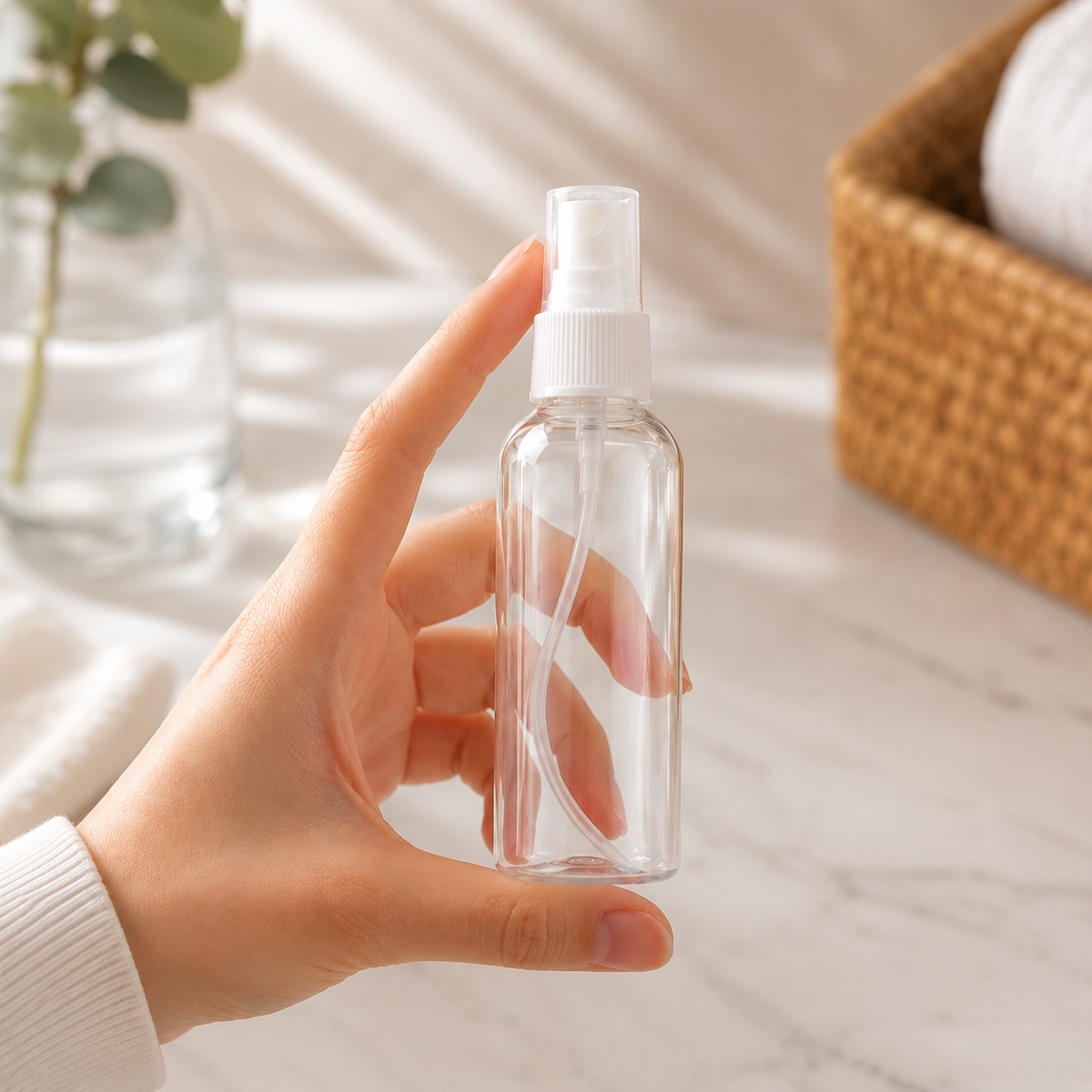 Home Universal® Botellas Vacías de Plástico con Pulverizador y Tapa Flip-Top, Reutilizables para Viaje, Cosméticos, Champú, Gel, Loción y Líquidos (75ml, Botella Pulverizadora (18 Uds))
