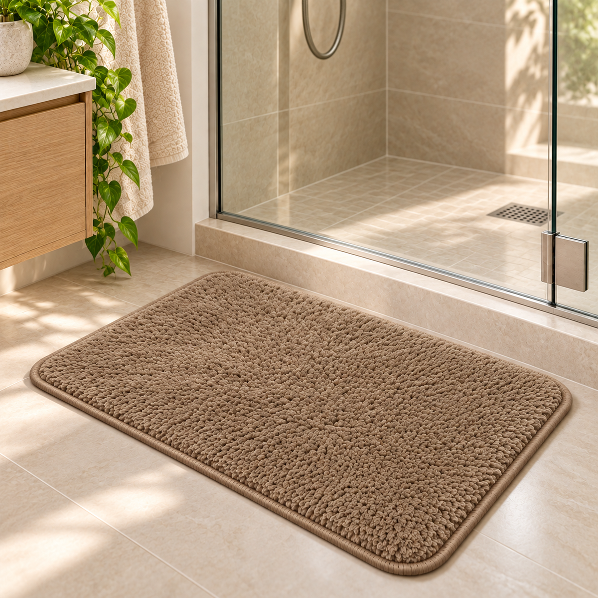 Home Universal® 2 Alfombras de Baño Absorbentes y Antideslizantes, Alfombrillas Suaves con Base de Goma, Lavables a Máquina, para Ducha, Bañera y Lavabo (Taupe, 40 x 60 cm (Rectangular))
