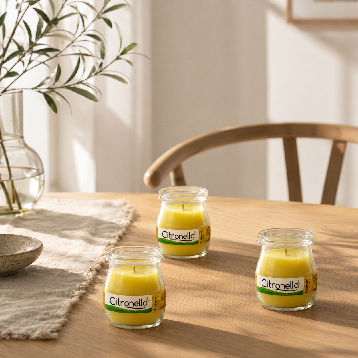 Lumar Citronela – Velas Antimosquitos para Exterior, Jardín, Terraza y Balcón | Protección Natural contra Mosquitos para Verano - Citronela Vaso Cristal (6 Unidades)