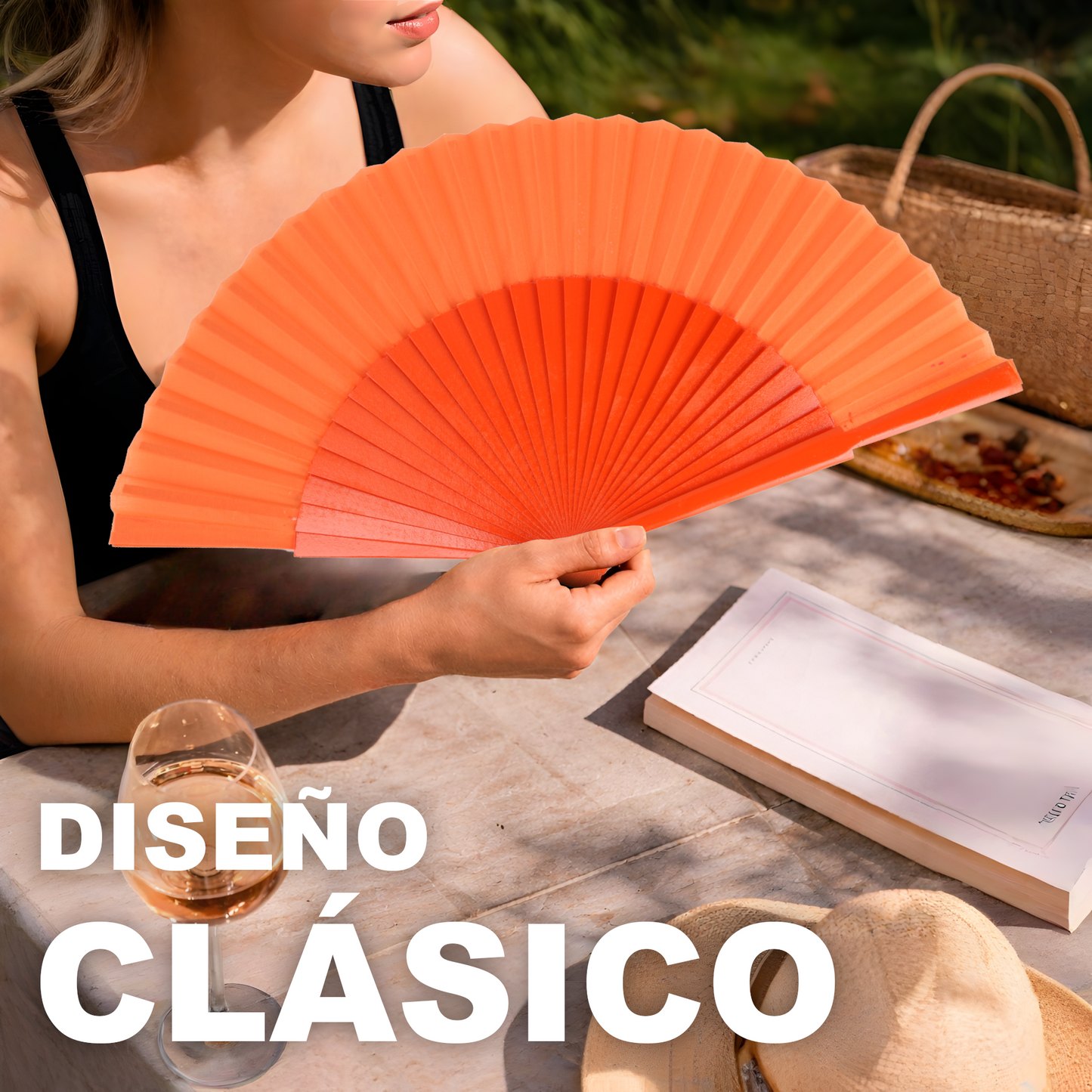 Home Universal® Abanico de madera con argollas para colgar, plegable, ligero y resistente, ideal para bodas, eventos y verano, diseño clásico y portátil perfecto para regalo y uso diario - Naranja (27CM)
