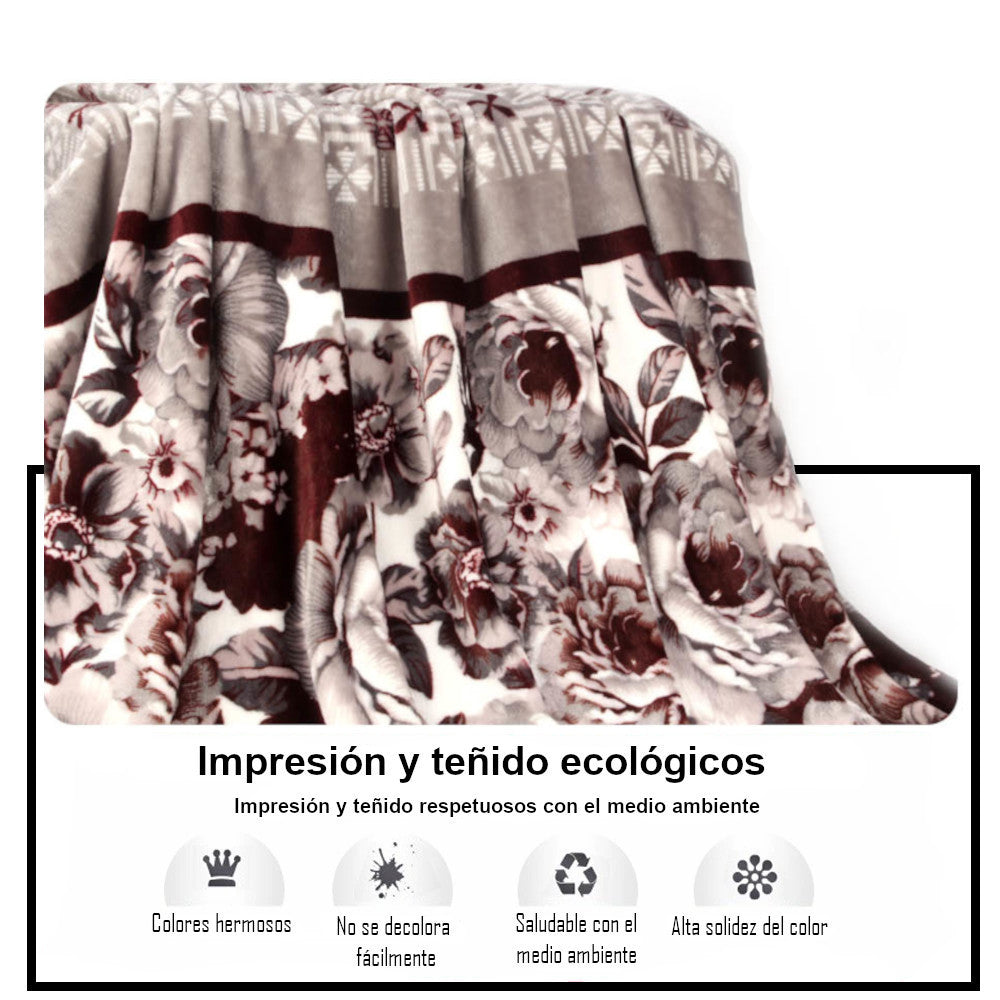 Home UNIVERSAL | Manta Terciopelo Extrasuave 180x220CM | 100% Poliéster (Marrón Flores)