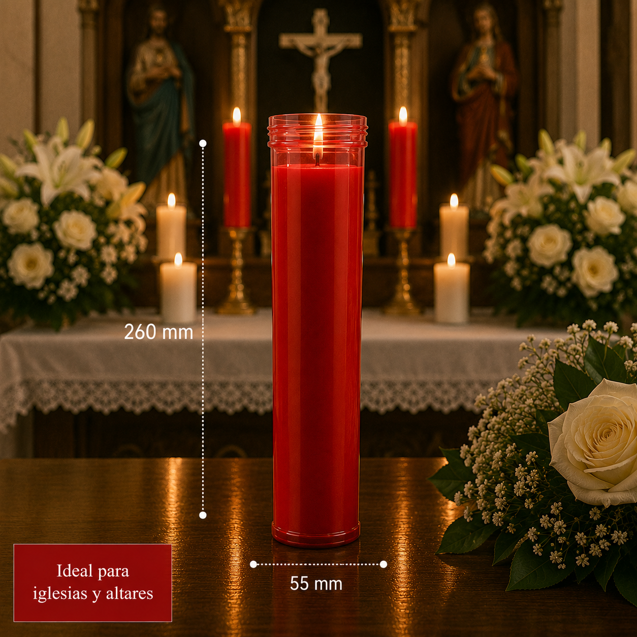 Home Universal® Velón Votivo para Iglesia y Altar, Rojo o Transparente, Varios Tamaños, Larga Duración, Ideal para Oración, Capillas, Iglesias y Velatorios (Velón Extralargo Rojo (6 Uds))