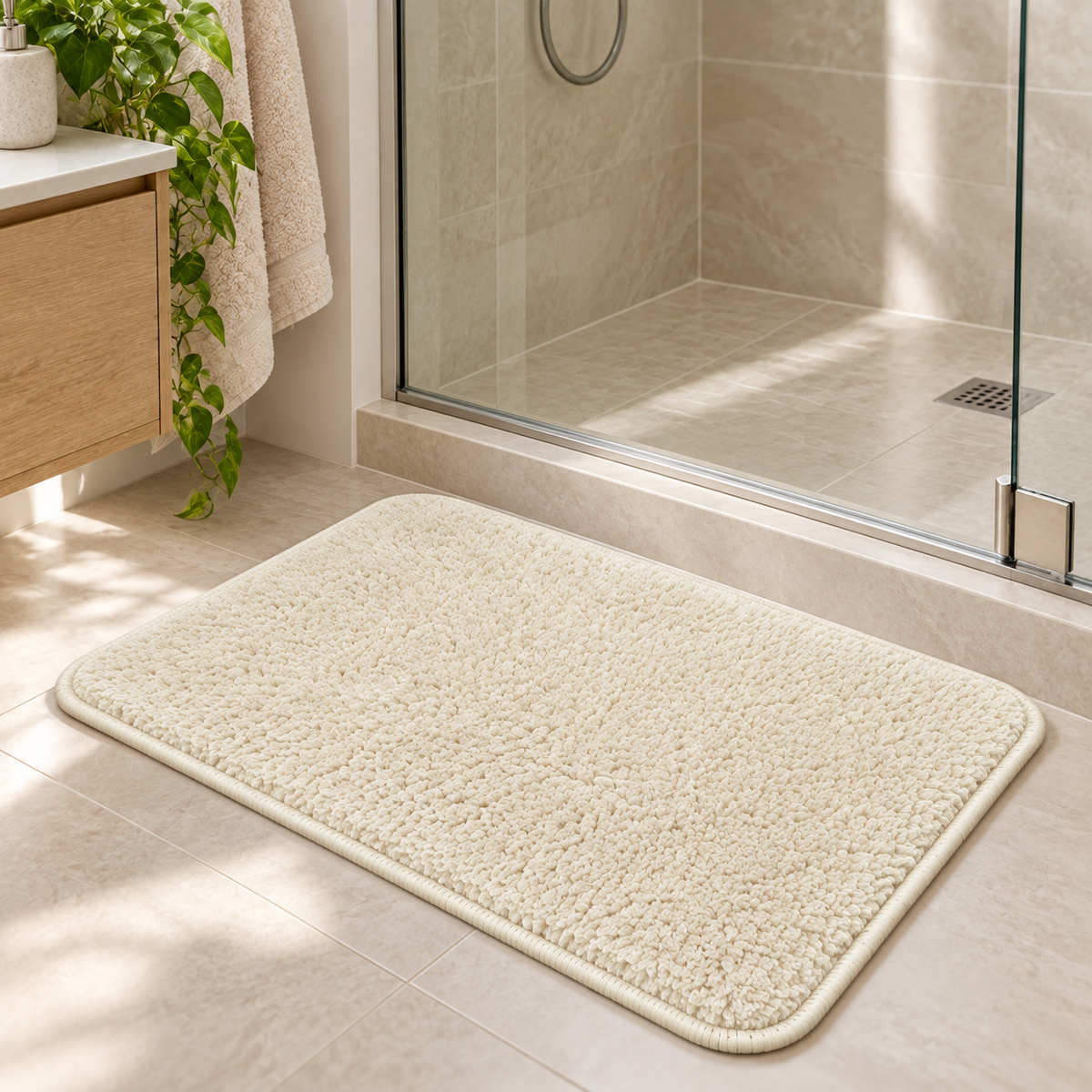Home Universal® 2 Alfombras de Baño Absorbentes y Antideslizantes, Alfombrillas Suaves con Base de Goma, Lavables a Máquina, para Ducha, Bañera y Lavabo (Crema, 40 x 60 cm (Rectangular))