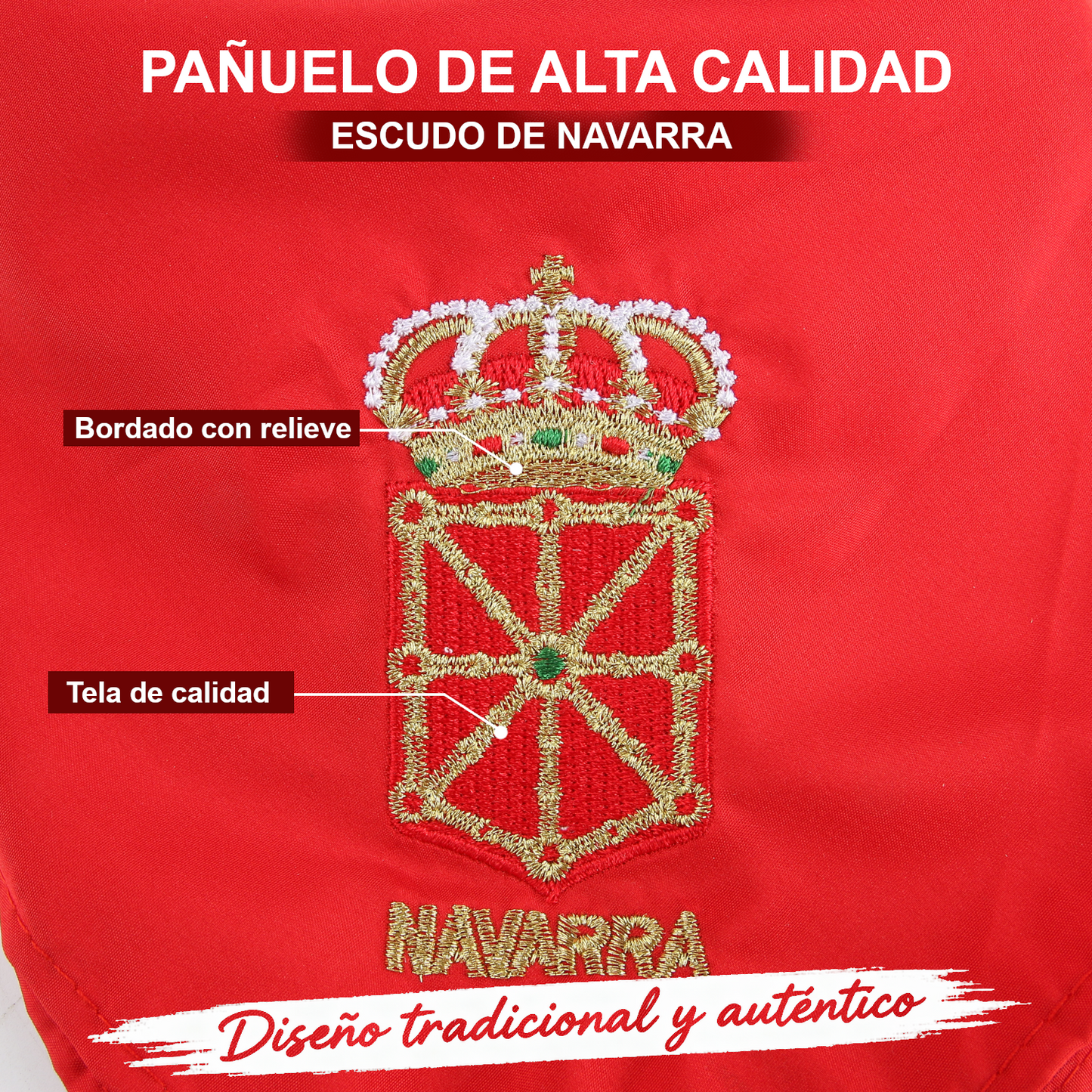 Home Universal® Fiestas Pamplona-Iruña (San Fermín) – Pack Set Accesorios con Pañuelos Rojos y Fajín Rojo Tradicional para Fiestas y Eventos, Estilo Oficial San Fermín (Pañuelo Rojo - Bordado de Escudo de Navarra)