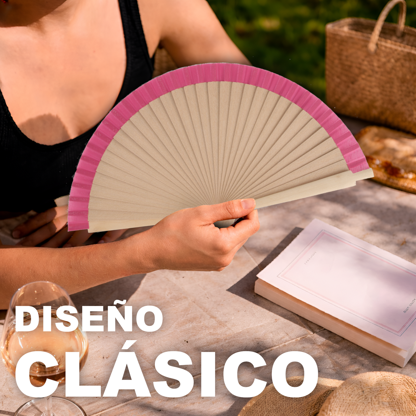 Home Universal®  Abanicos de Madera con Argolla para Cuello, Plegables con Tela en Varios Colores - Ligeros, Portátiles y Resistentes para Eventos, Bodas y Verano - Rosa 19 CM (12 Unidades)