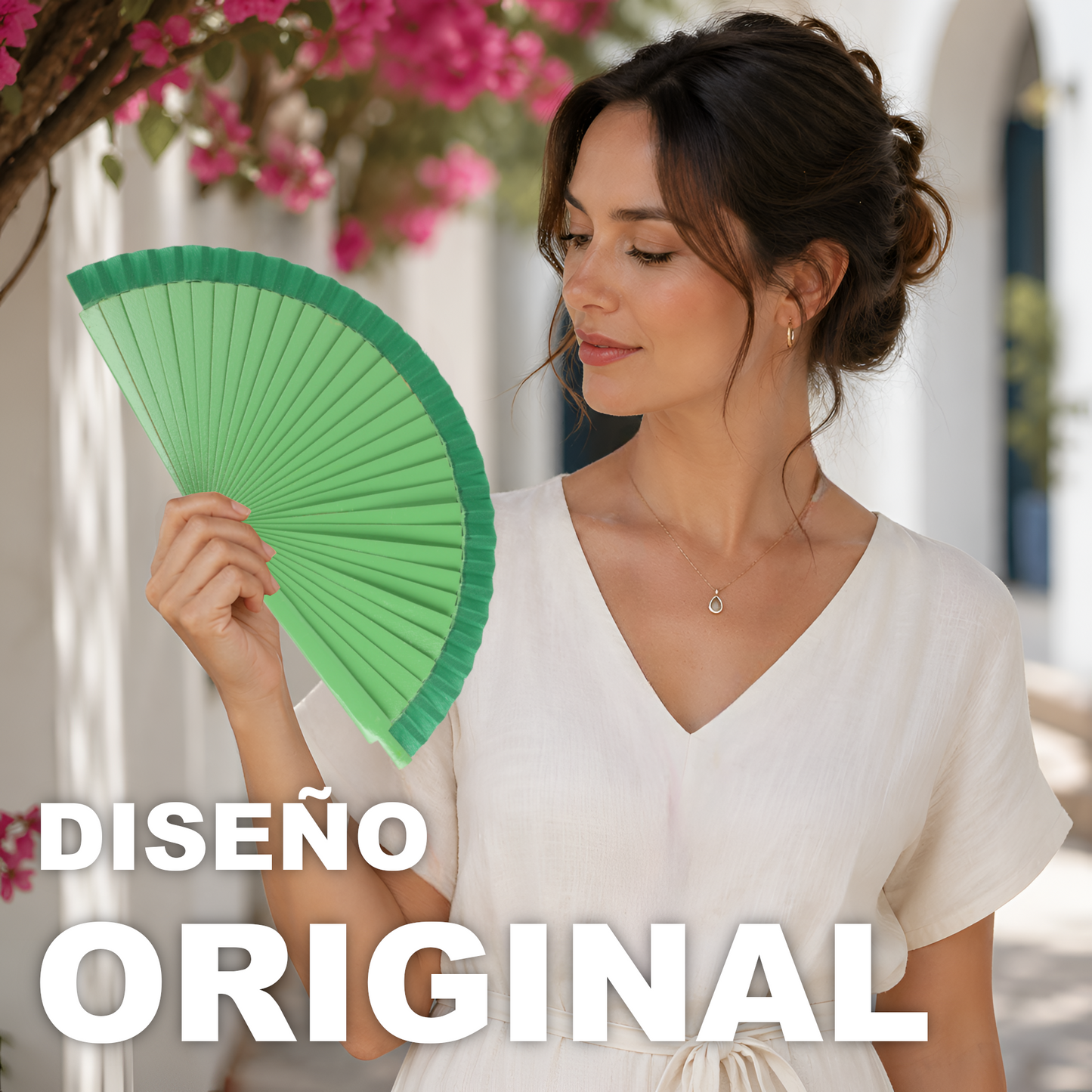 Home Universal® Pack de 1/2 Abanicos de Madera Lacados, Disponibles en Varios Colores y Tamaños, Abanico Flamenco Español para Bodas, Ferias, Fiestas, Comuniones y Eventos (23 cm, Verde Oscura)