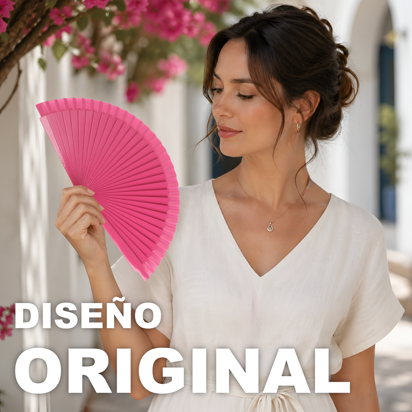 Home Universal® Pack de 1/2 Abanicos de Madera Lacados, Disponibles en Varios Colores y Tamaños, Abanico Flamenco Español para Bodas, Ferias, Fiestas, Comuniones y Eventos (19 cm, Rosa Fucsia )