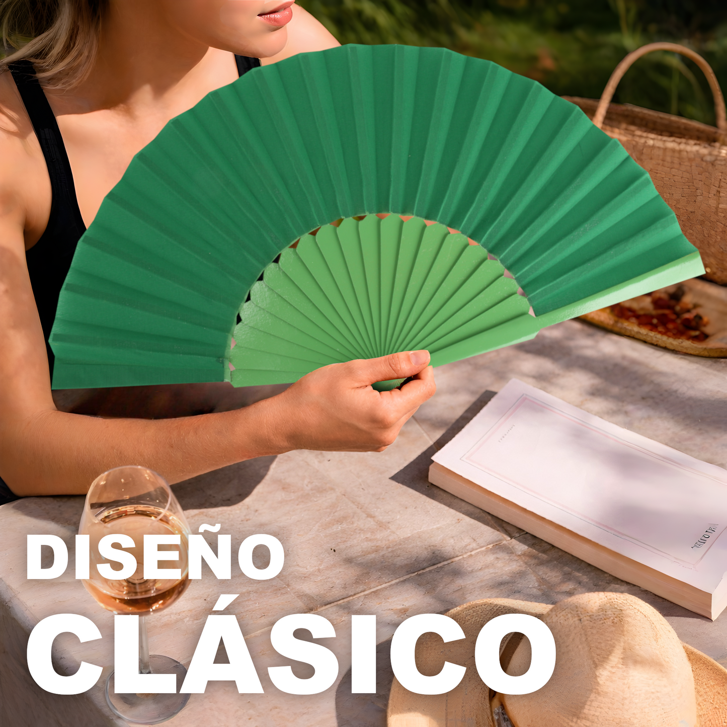 Home Universal® Abanico de madera con argollas para colgar, plegable, ligero y resistente, ideal para bodas, eventos y verano, diseño clásico y portátil perfecto para regalo y uso diario - Verde Oscuro (30CM)