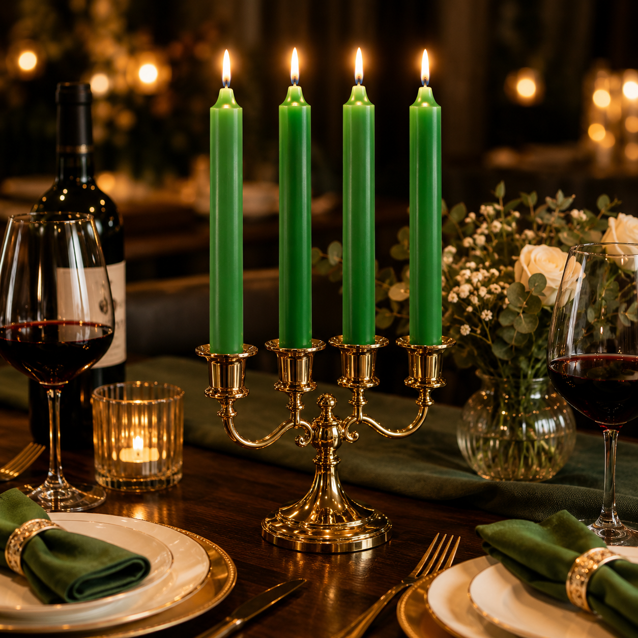 Home Universal® Pack de 16 Velas Cilíndricas Verde Esmeralda 175x20 mm, Velas para Candelabros, Decoración de Mesa, Bodas, Comuniones y Eventos
