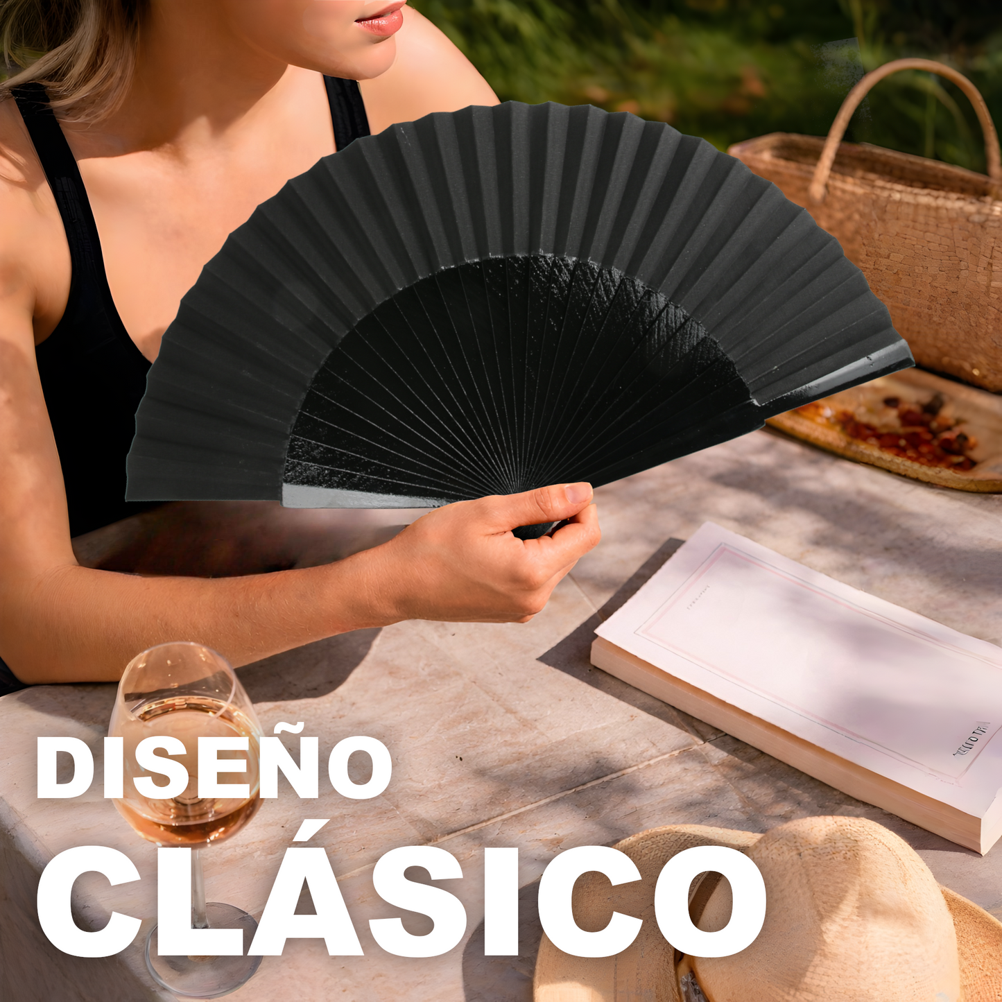 Home Universal® Abanico de madera con argollas para colgar, plegable, ligero y resistente, ideal para bodas, eventos y verano, diseño clásico y portátil perfecto para regalo y uso diario - Negro (27CM)