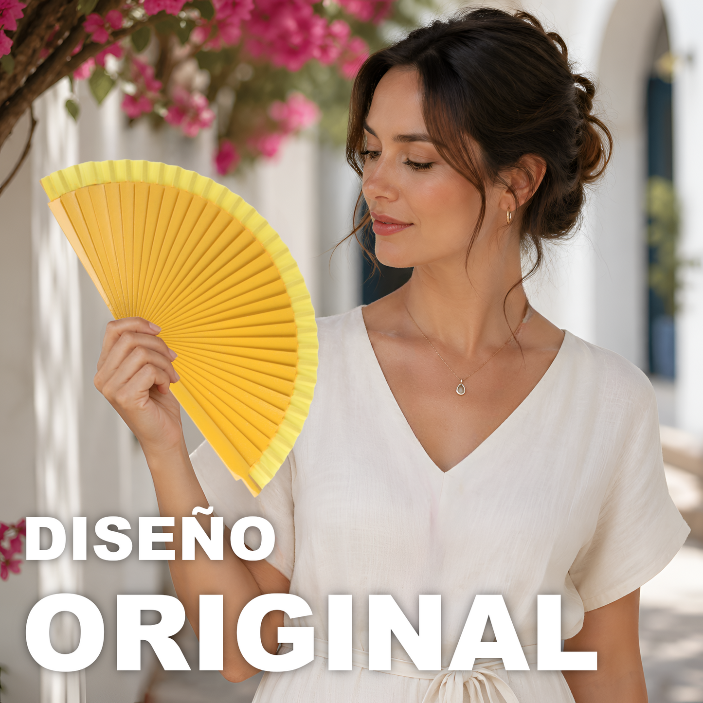 Home Universal® Pack de 12 Abanicos de Madera Lacados, Disponibles en Varios Colores y Tamaños, Abanico Flamenco Español para Bodas, Ferias, Fiestas, Comuniones y Eventos (Amarillo)