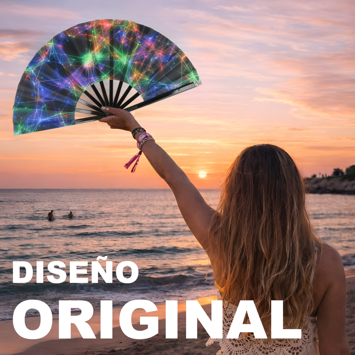 Home Universal® Abanico XXL 33 cm Grande de Plástico con Caja – Plegable, Ligero y Resistente – Efecto Fluorescente Brillante – Ideal para Verano, Fiesta, Discoteca, Pride y Eventos (Galaxy - Nebulosa)