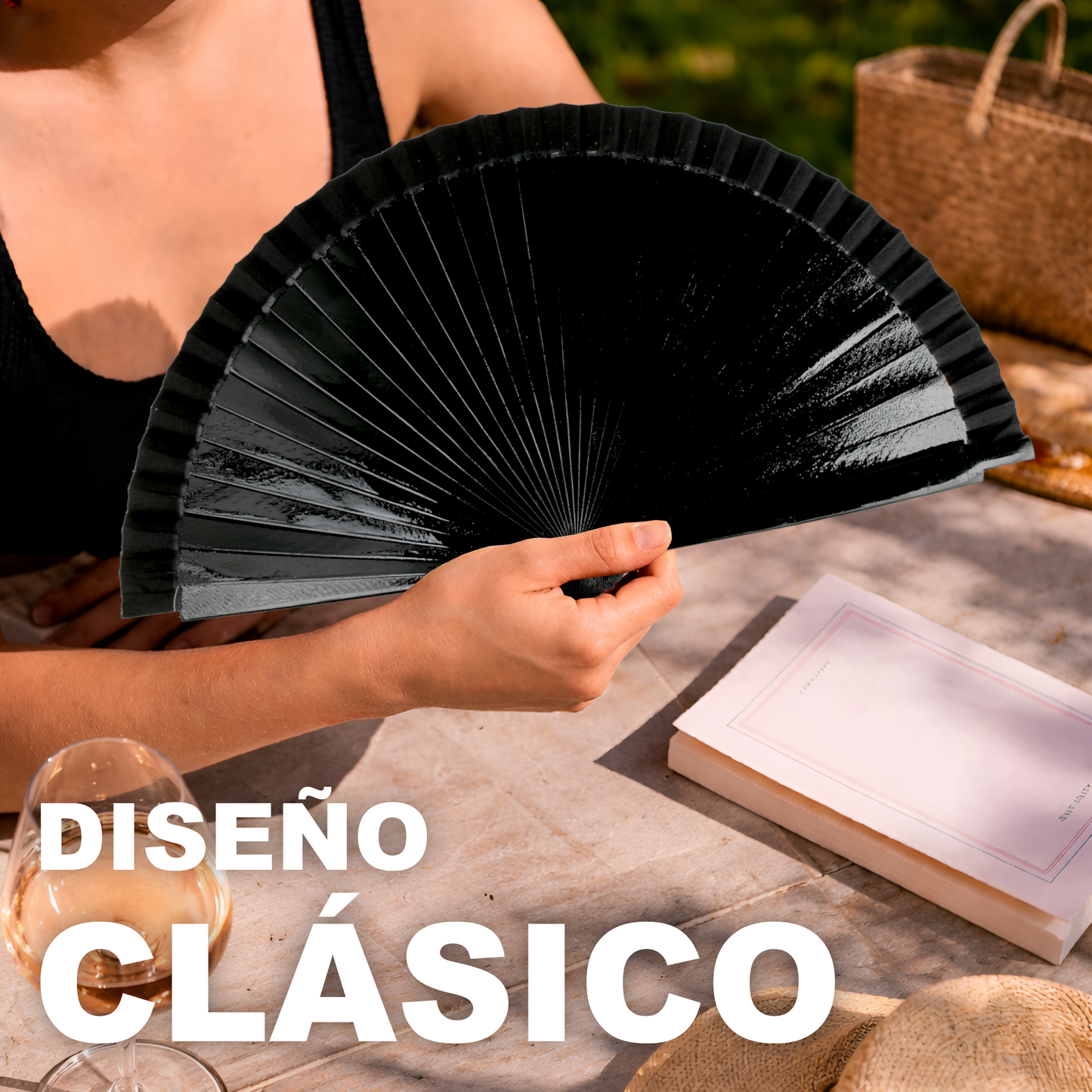 Home Universal® Abanico de madera con argollas para colgar, plegable, ligero y resistente, ideal para bodas, eventos y verano, diseño clásico y portátil perfecto para regalo y uso diario - Negro (23CM)
