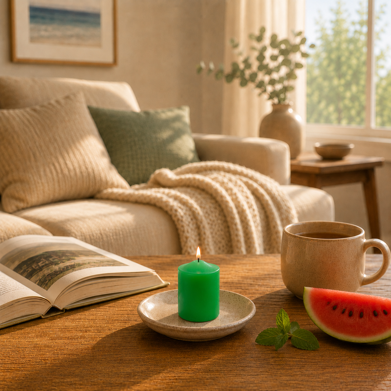 Home Universal® 6 Velas Aromáticas Perfumadas, 9 Aromas Disponibles, 2 Tamaños Disponibles, Velas Decorativas para Hogar, Relax, Spa y Aromaterapia (VERDE SANDÍA Ø57 × 70 mm)