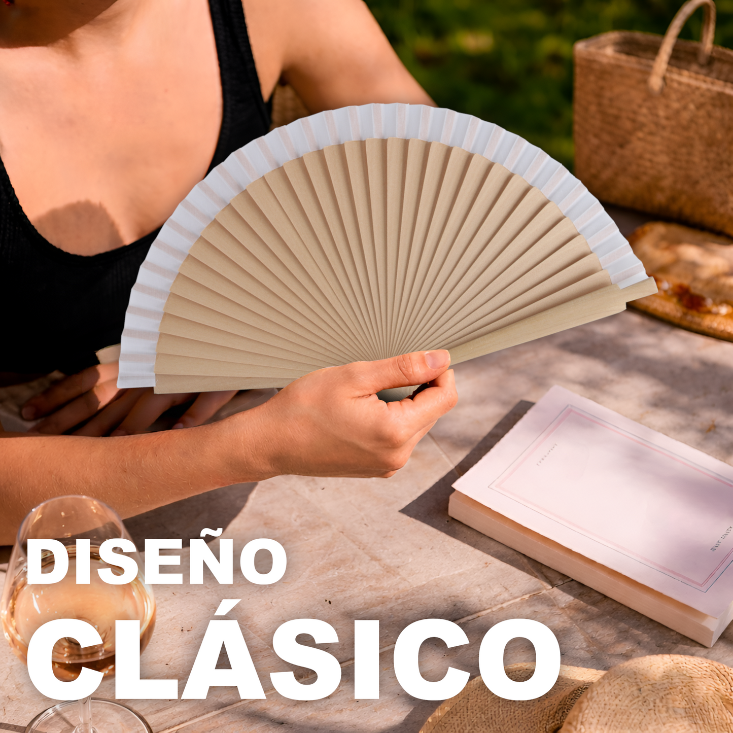 Home Universal®  Abanicos de Madera con Argolla para Cuello, Plegables con Tela en Varios Colores - Ligeros, Portátiles y Resistentes para Eventos, Bodas y Verano - Blanco 19 CM (12 Unidades)