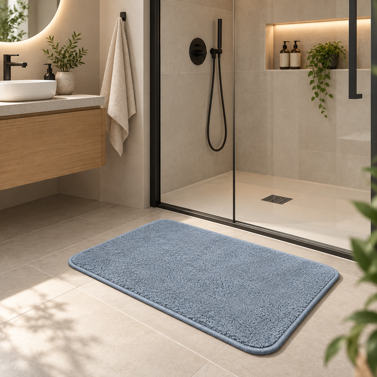 Home Universal® 2 Alfombras de Baño Absorbentes y Antideslizantes, Alfombrillas Suaves con Base de Goma, Lavables a Máquina, para Ducha, Bañera y Lavabo (Azul Claro, 40 x 60 cm (Rectangular))
