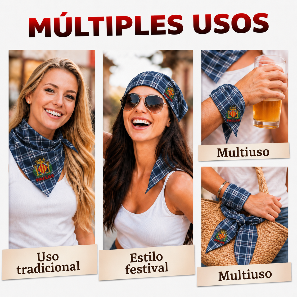 Home Universal® Pañuelo Fallero de Valencia con Escudo, Azul y Blanco 57x57cm, Azul 55x55cm  – Pañuelo Tradicional para Fallas y Fiestas Valencianas (Blanco y Azul)(12 UNIDADES))