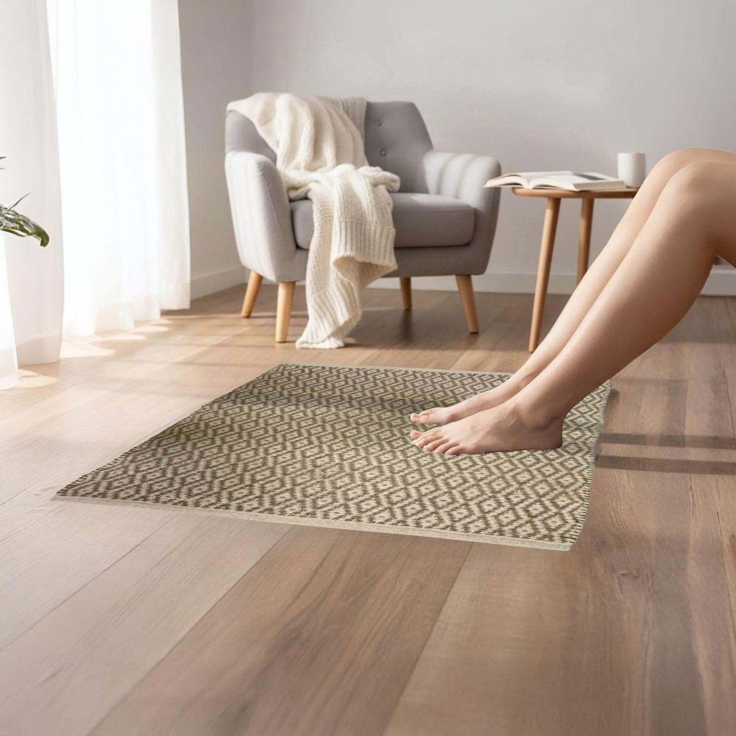 Home Universal® Alfombra Jarapa de Algodón Lavable | Diseño Geométrico Artesanal | Decoración Boho Mediterránea para Salón, Dormitorio, Pasillo y Cocina | Suave, Ligera y Resistente | Rombos Clásica