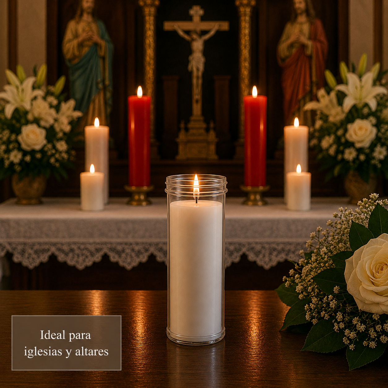 Home Universal® Velón Votivo para Iglesia y Altar, Rojo o Transparente, Varios Tamaños, Larga Duración, Ideal para Oración, Capillas, Iglesias y Velatorios (Velón Santísimo XL Transparente  (6 Uds))
