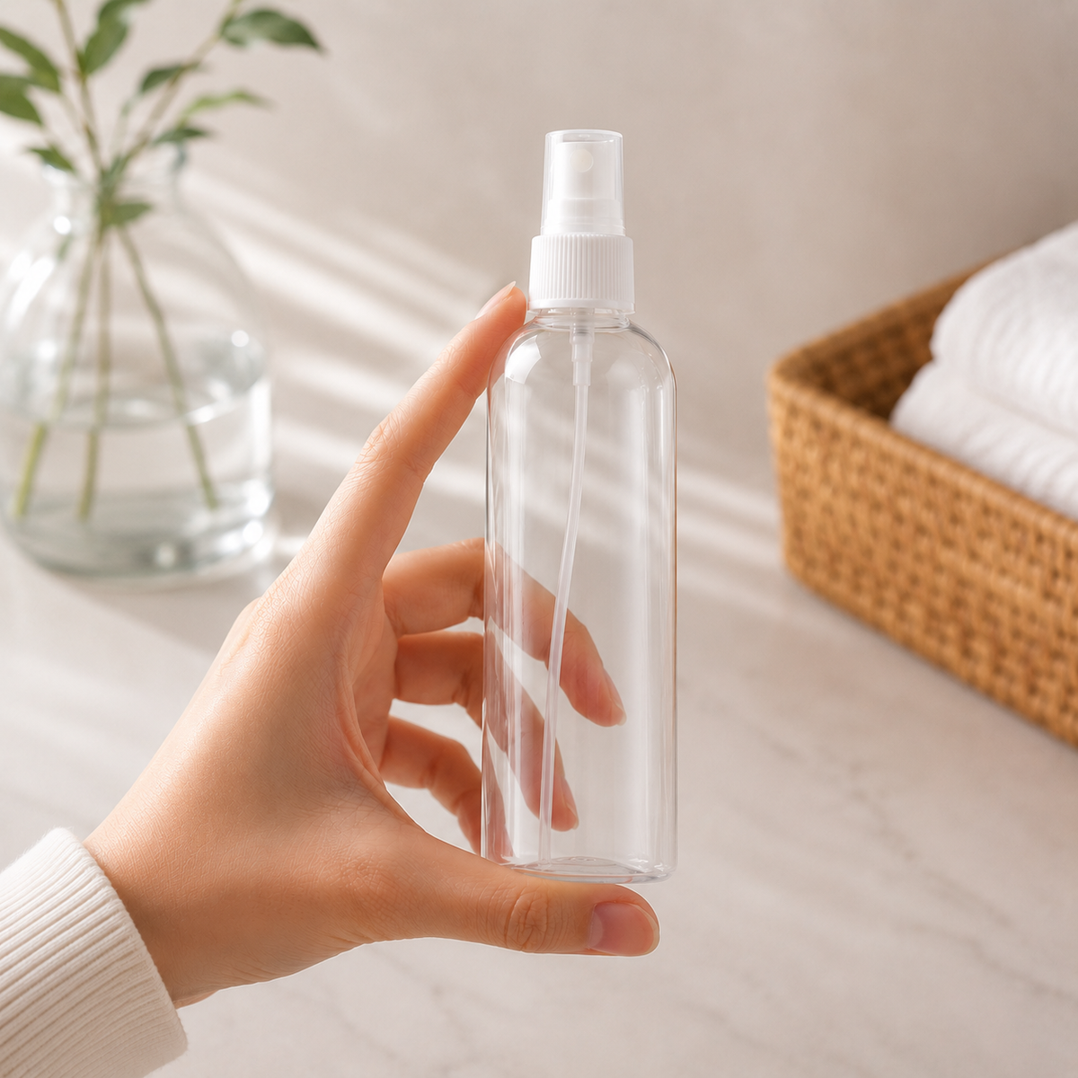 Home Universal® Botellas Vacías de Plástico con Pulverizador y Tapa Flip-Top, Reutilizables para Viaje, Cosméticos, Champú, Gel, Loción y Líquidos (200ml, Botella Pulverizadora (12 Uds))