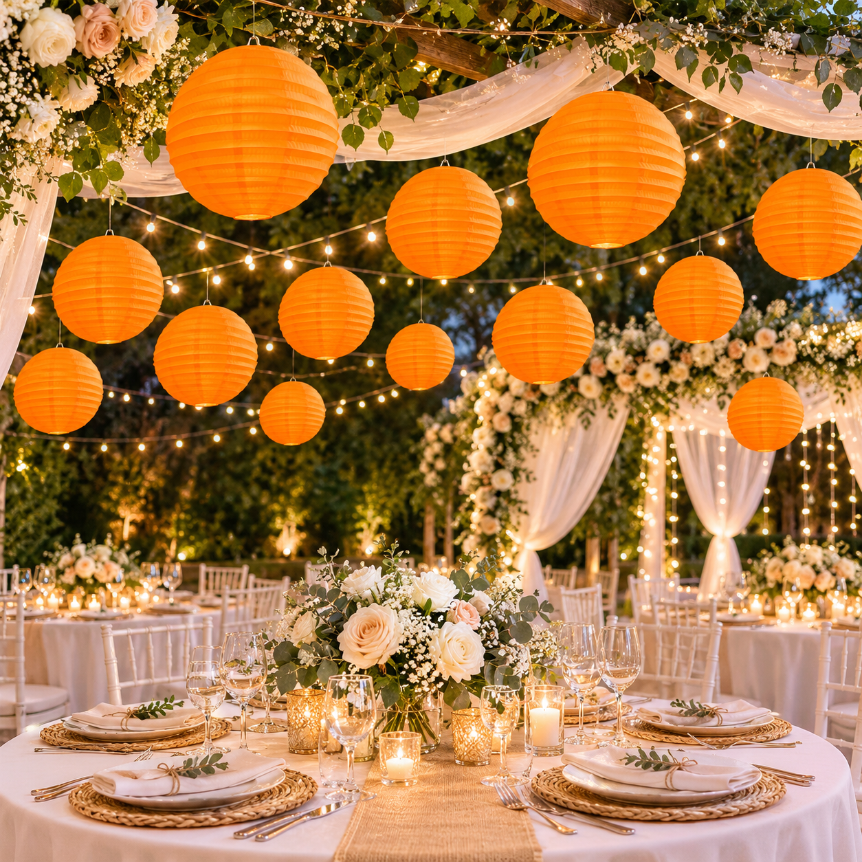 Home Universal® 12 Farolillos Japoneses de Papel, Decoración Colgante Multicolor para Cumpleaños, Bodas, Jardín y Celebraciones (Farolillo Redondo Naranja)