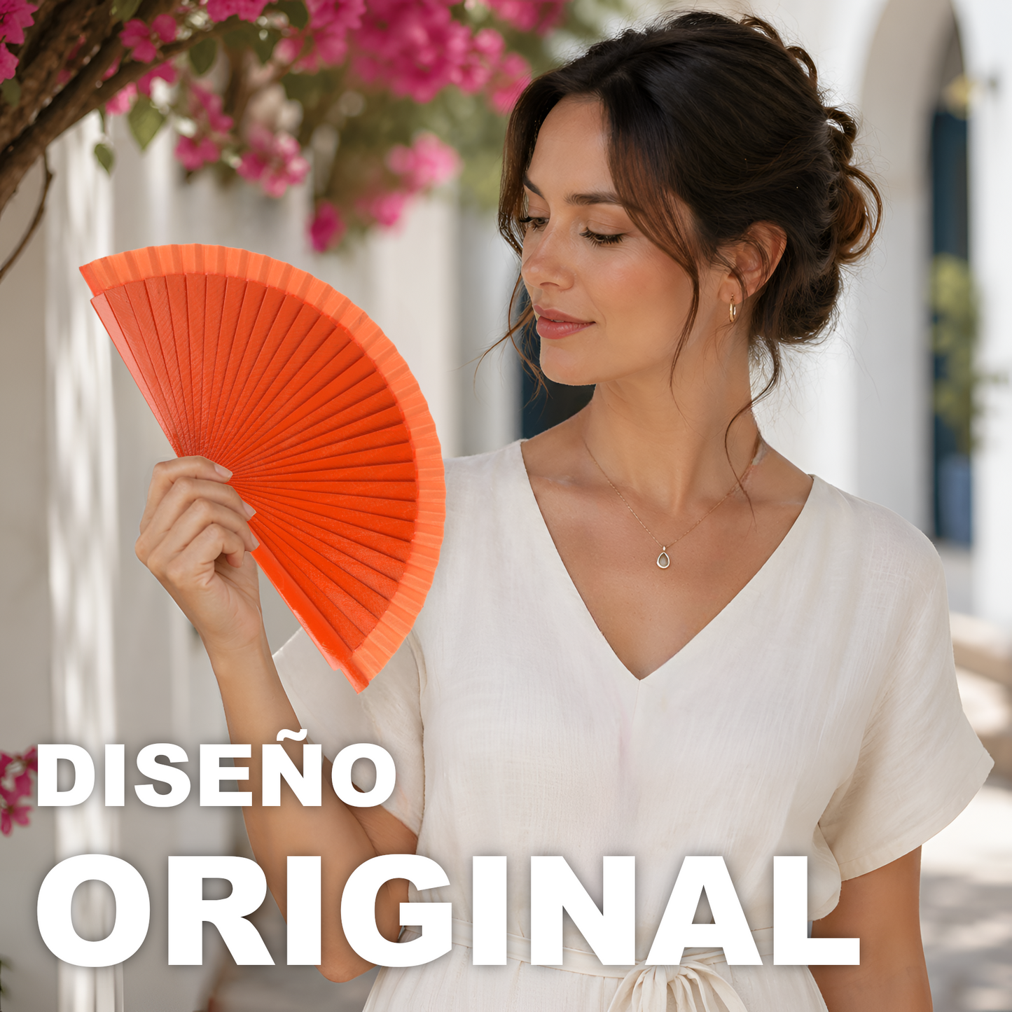 Home Universal® Pack de 12 Abanicos de Madera Lacados, Disponibles en Varios Colores y Tamaños, Abanico Flamenco Español para Bodas, Ferias, Fiestas, Comuniones y Eventos (Naranja)