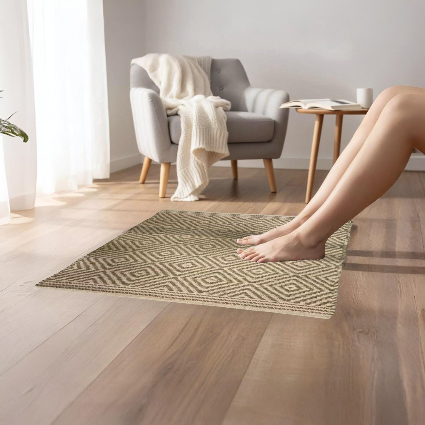 Home Universal® Alfombra Jarapa de Algodón Lavable | Diseño Geométrico Artesanal | Decoración Boho Mediterránea para Salón, Dormitorio, Pasillo y Cocina | Suave, Ligera y Resistente | Rombos Finos