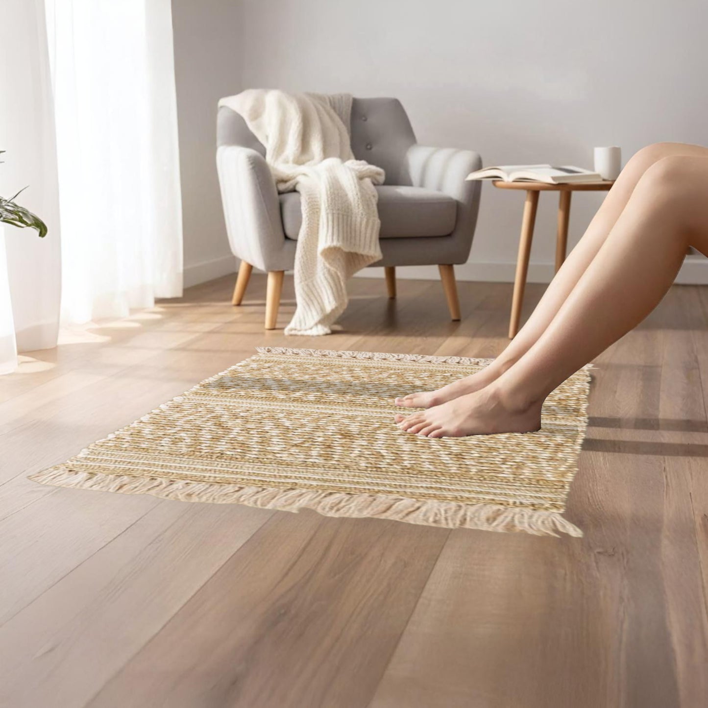 Home Universal® Alfombra Jarapa de Algodón Lavable | Diseño Geométrico Artesanal | Decoración Boho Mediterránea para Salón, Dormitorio, Pasillo y Cocina | Suave, Ligera y Resistente | Rombos con líneas