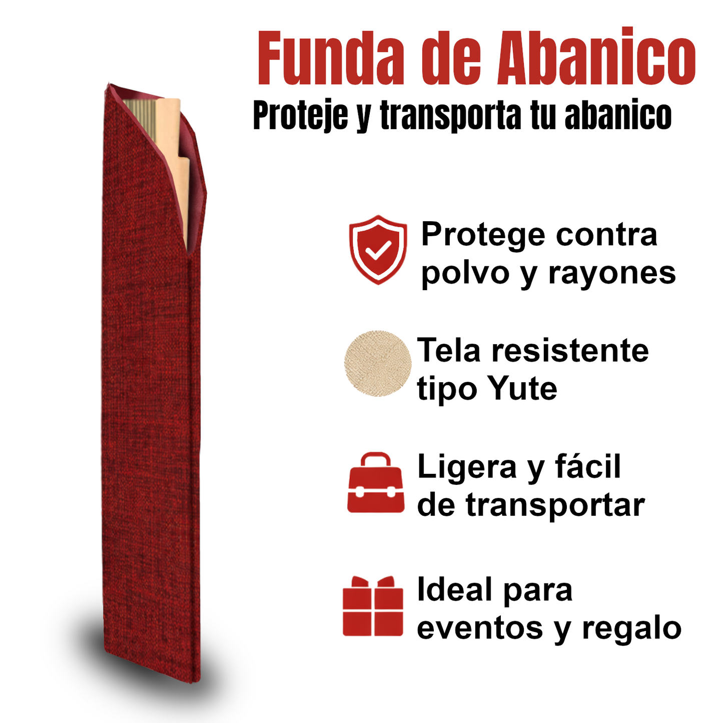 Home Universal ® 12 Piezas Funda De Abanicos, Bolsa De Abanicos, Bolsa De Regalo, Detalles Para Invitados, Regalos De Boda, Fiestas, Comunión o Bautizo (Tela Yute Rojo, 5.5 x 25)