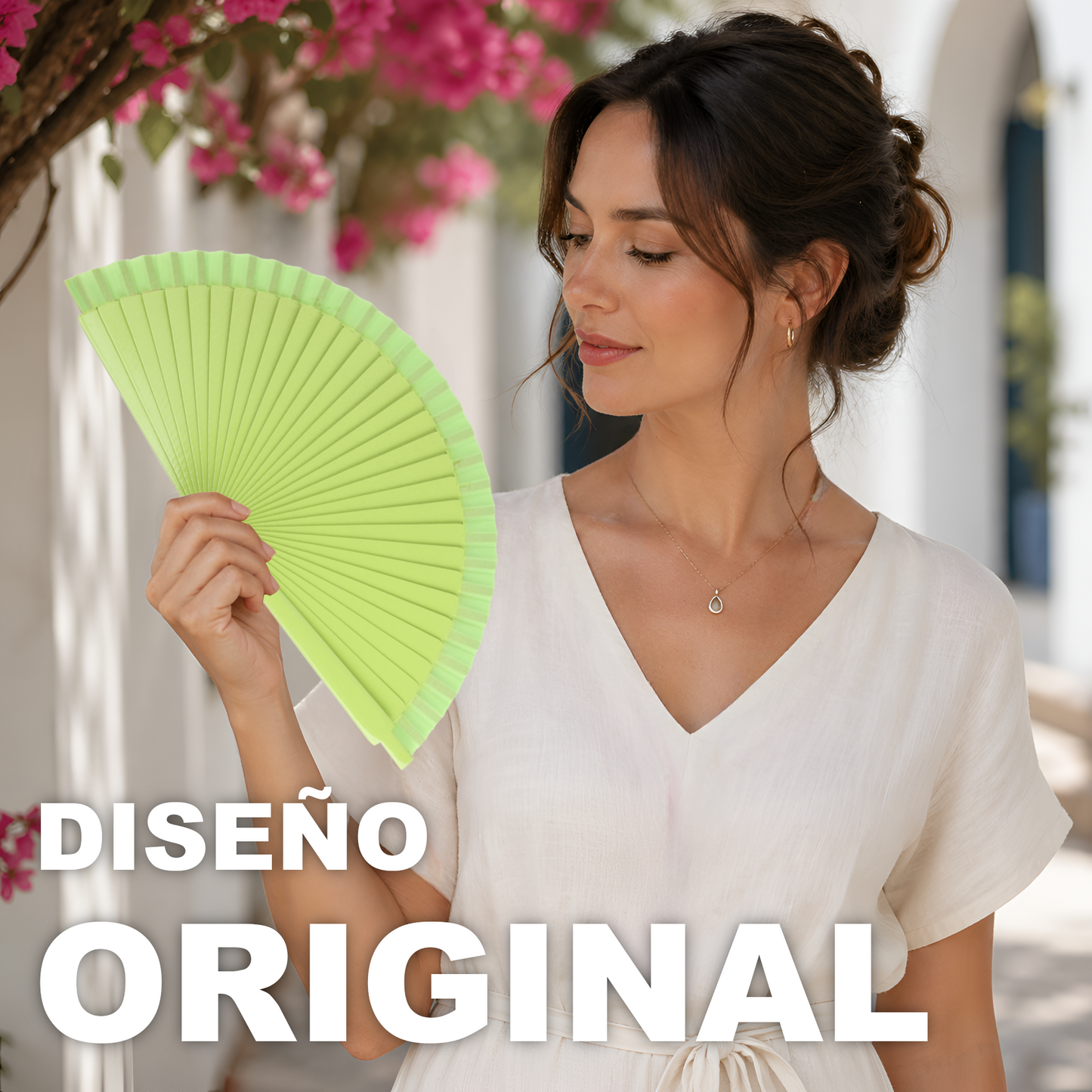 Home Universal® Pack de 1/2 Abanicos de Madera Lacados, Disponibles en Varios Colores y Tamaños, Abanico Flamenco Español para Bodas, Ferias, Fiestas, Comuniones y Eventos (23 cm, Verde Clara)